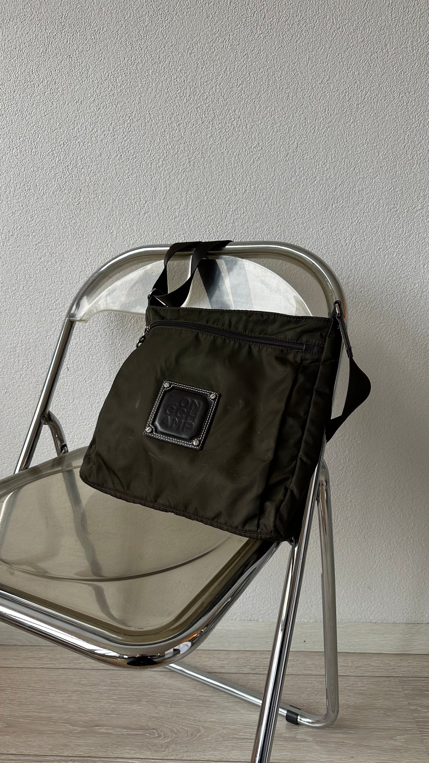 longchamp green nylon crossbody bag