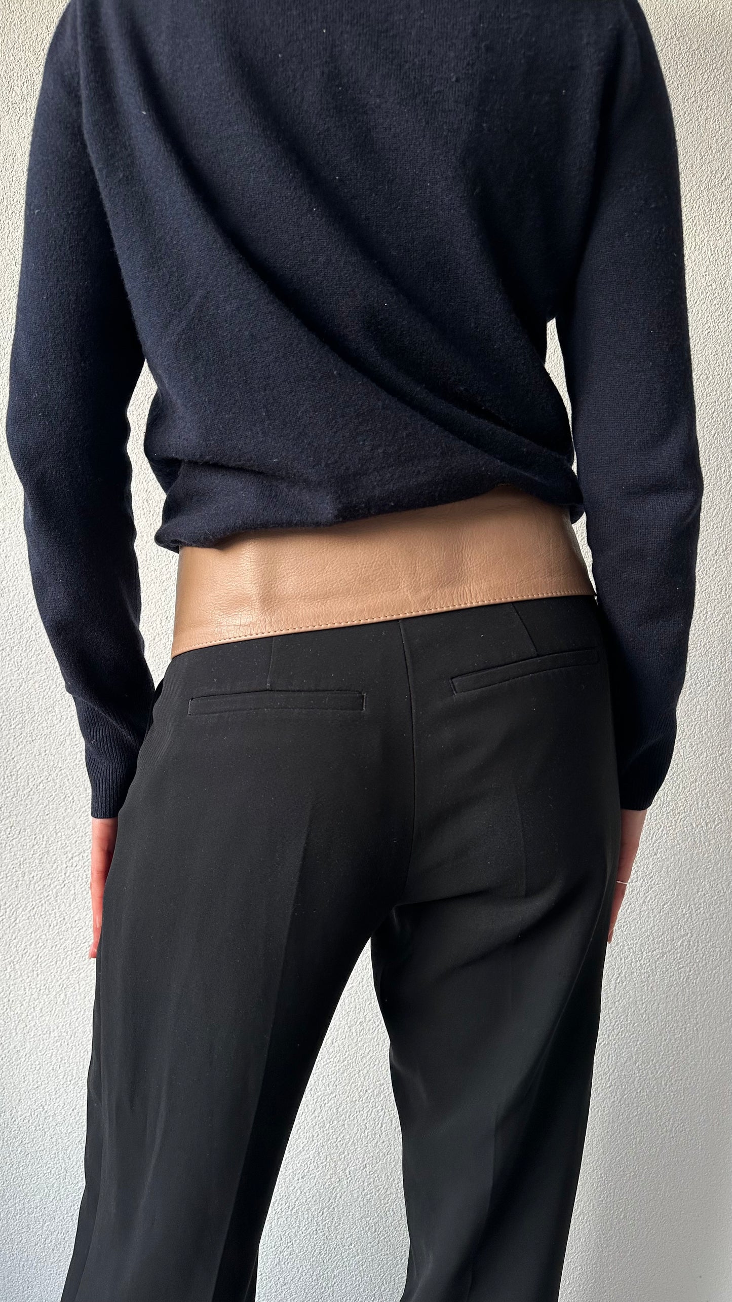 wide vintage leather belt beige