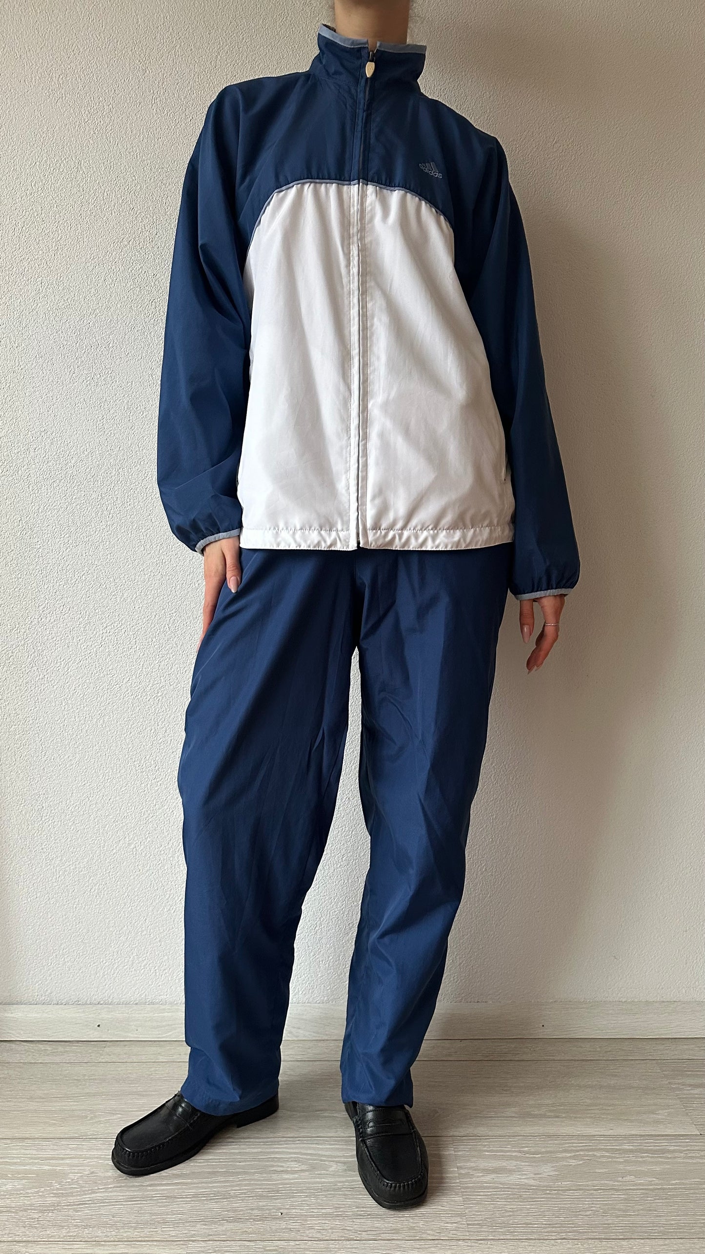 vintage Adidas zip-up tracksuit dark blue with white details
