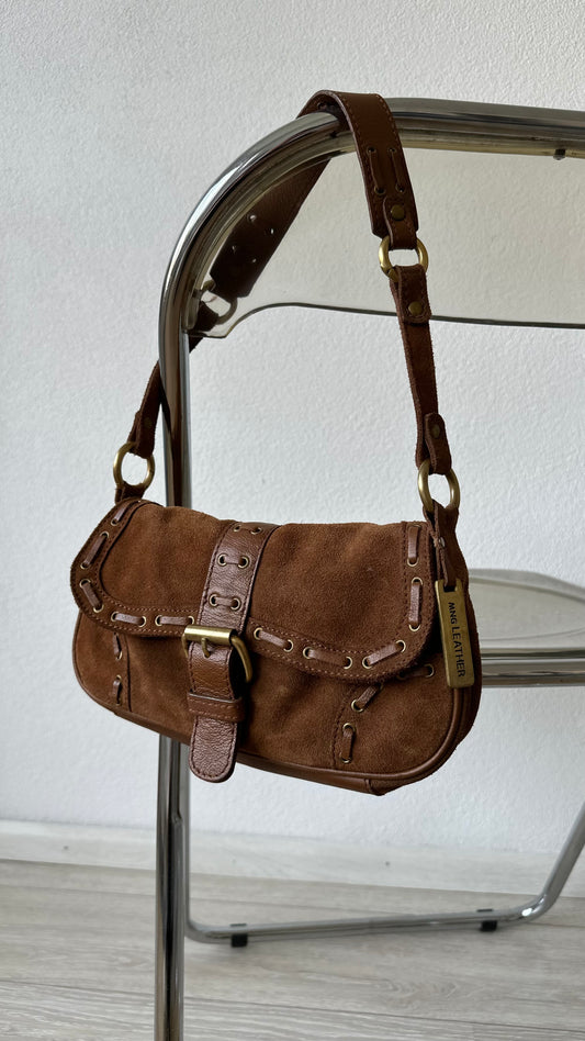 brown suede and leather shoulder bag