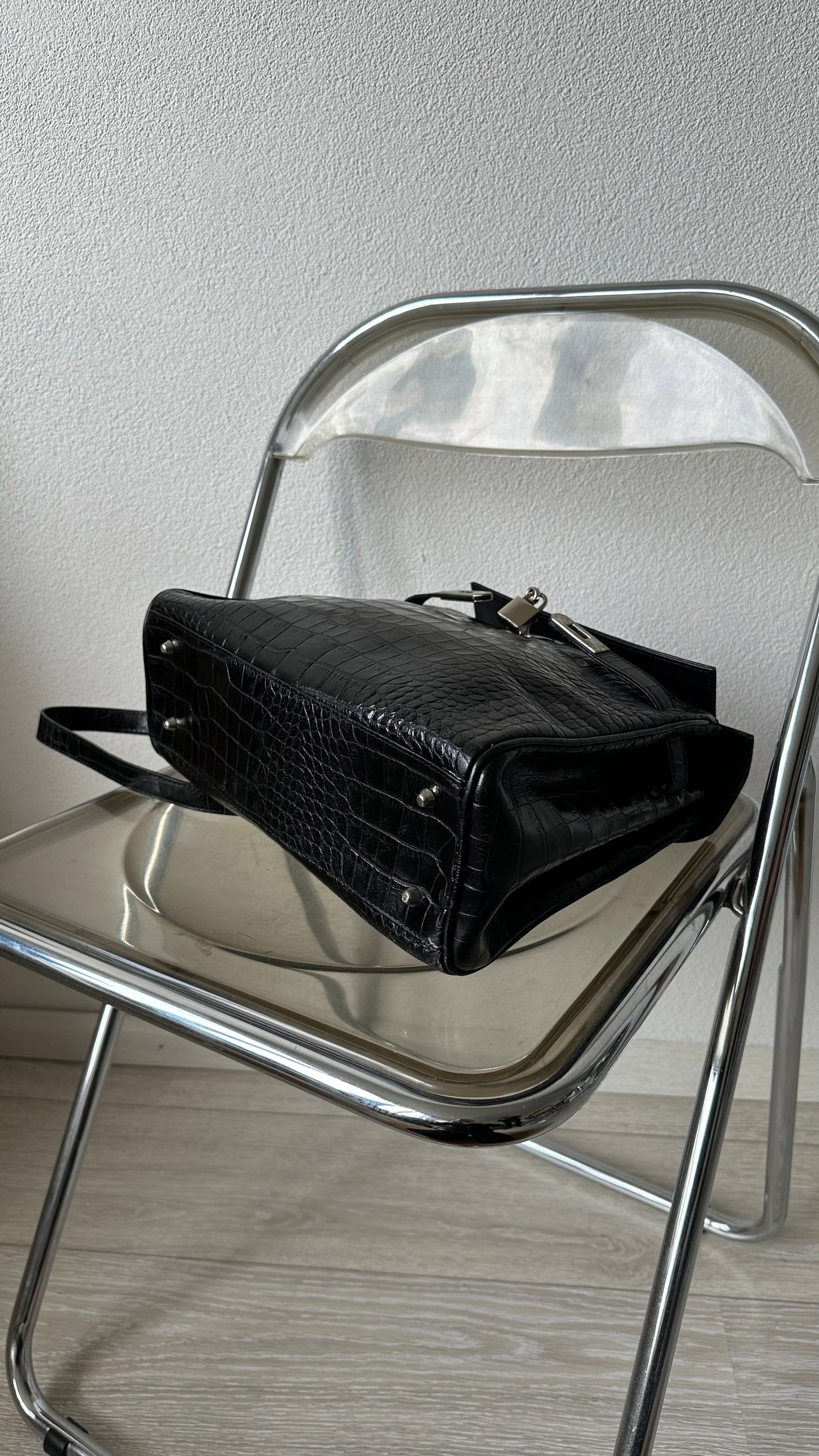 black croco leather bag by Pañalva Madrid