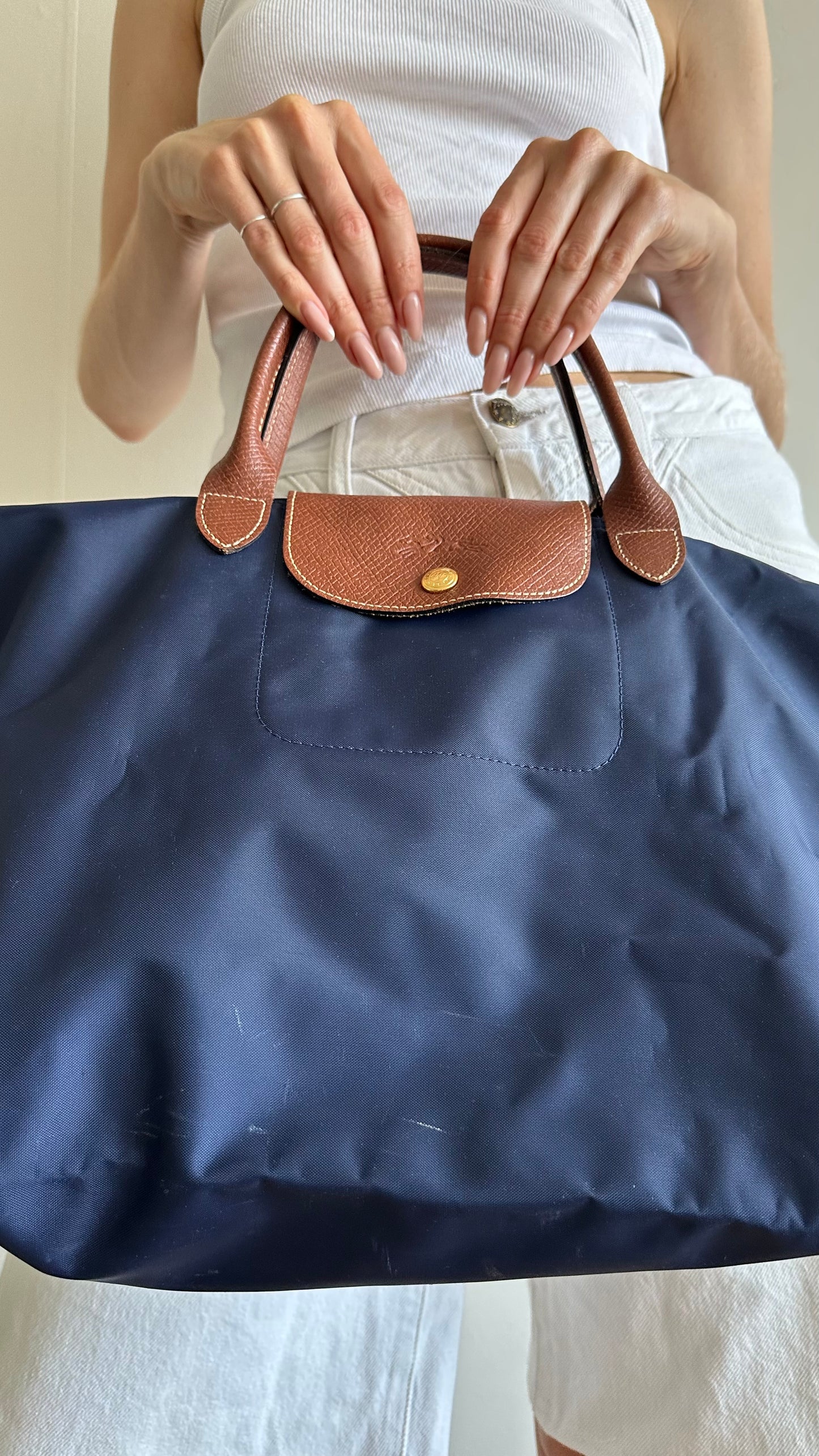 blue Longchamp le pliage bag