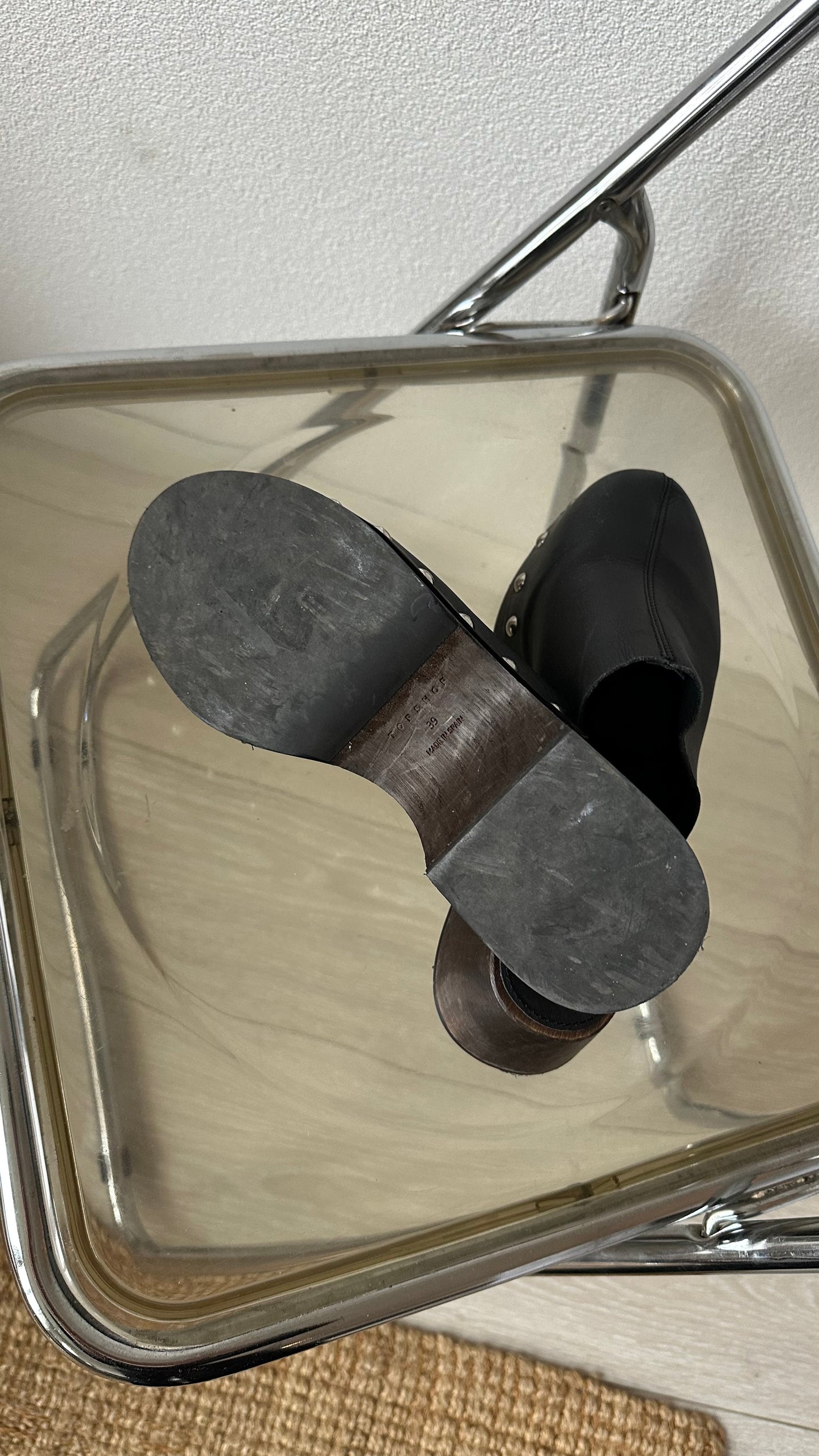 black leather mules studs clogs block heel