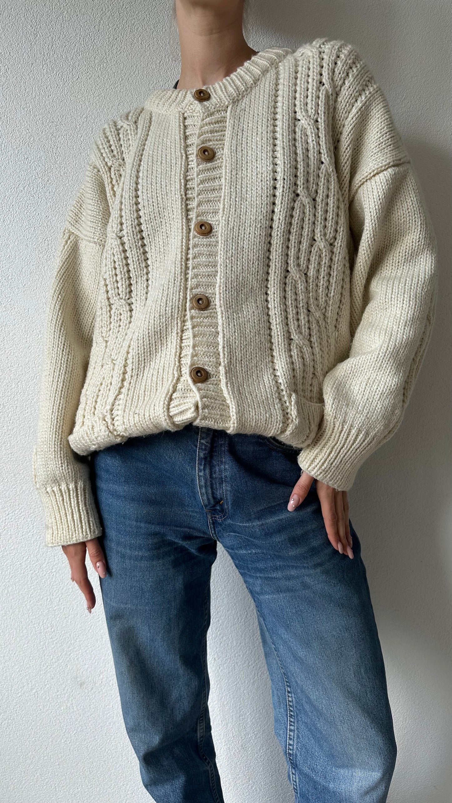 beige wool oversized vintage cardigan