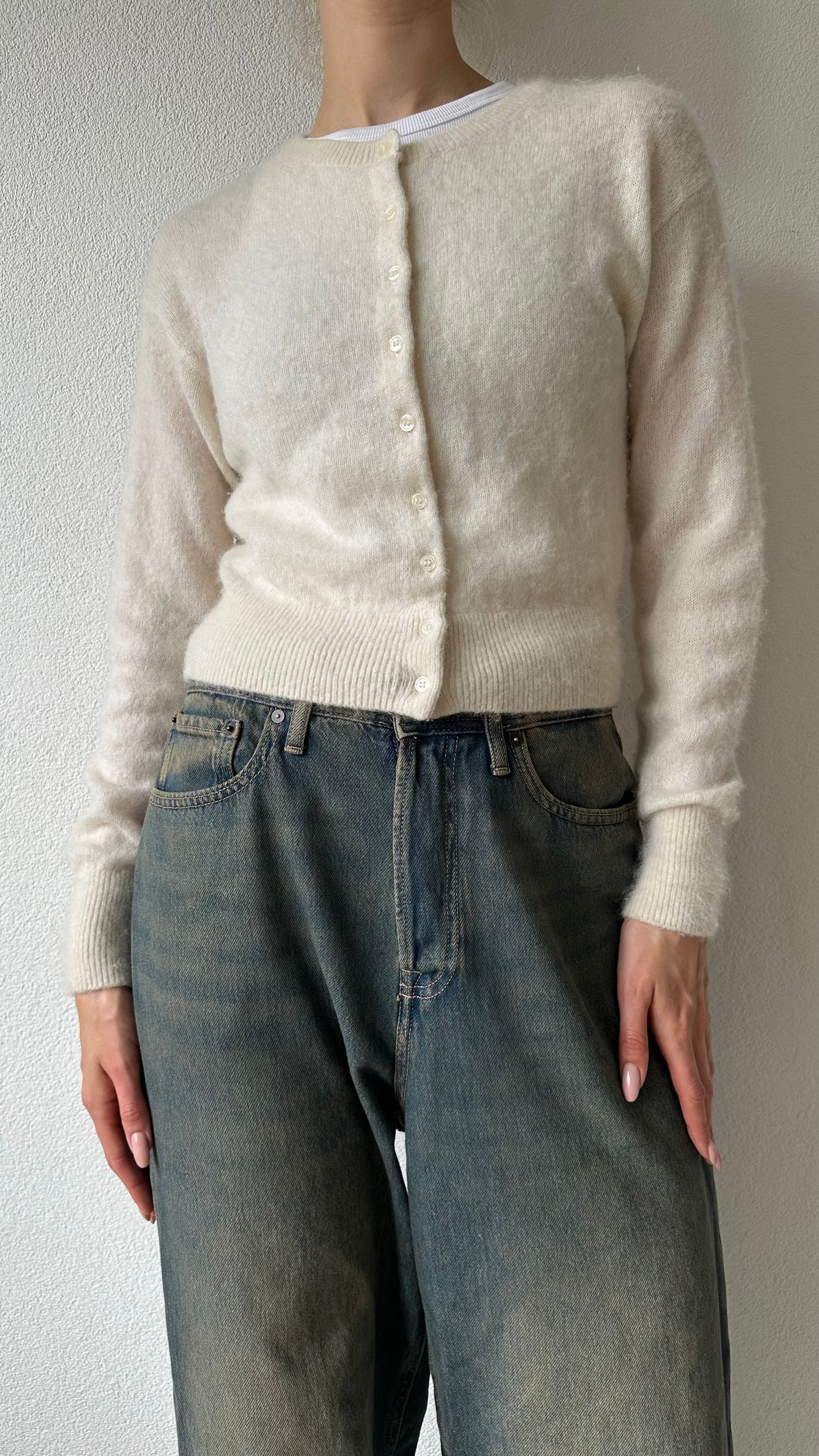 Off-white cashmere button up cardigan