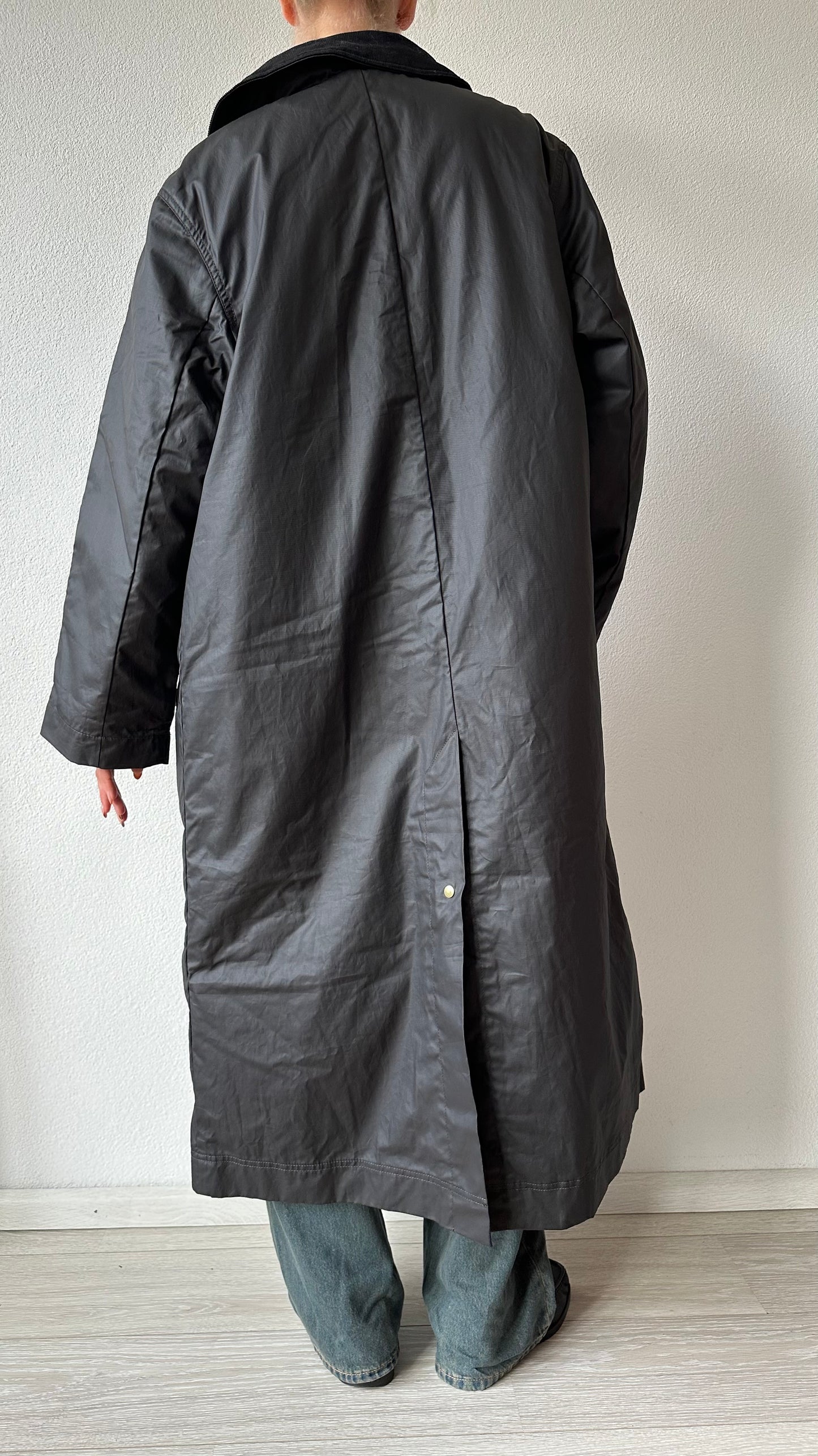 long black rain coat corduroy collar