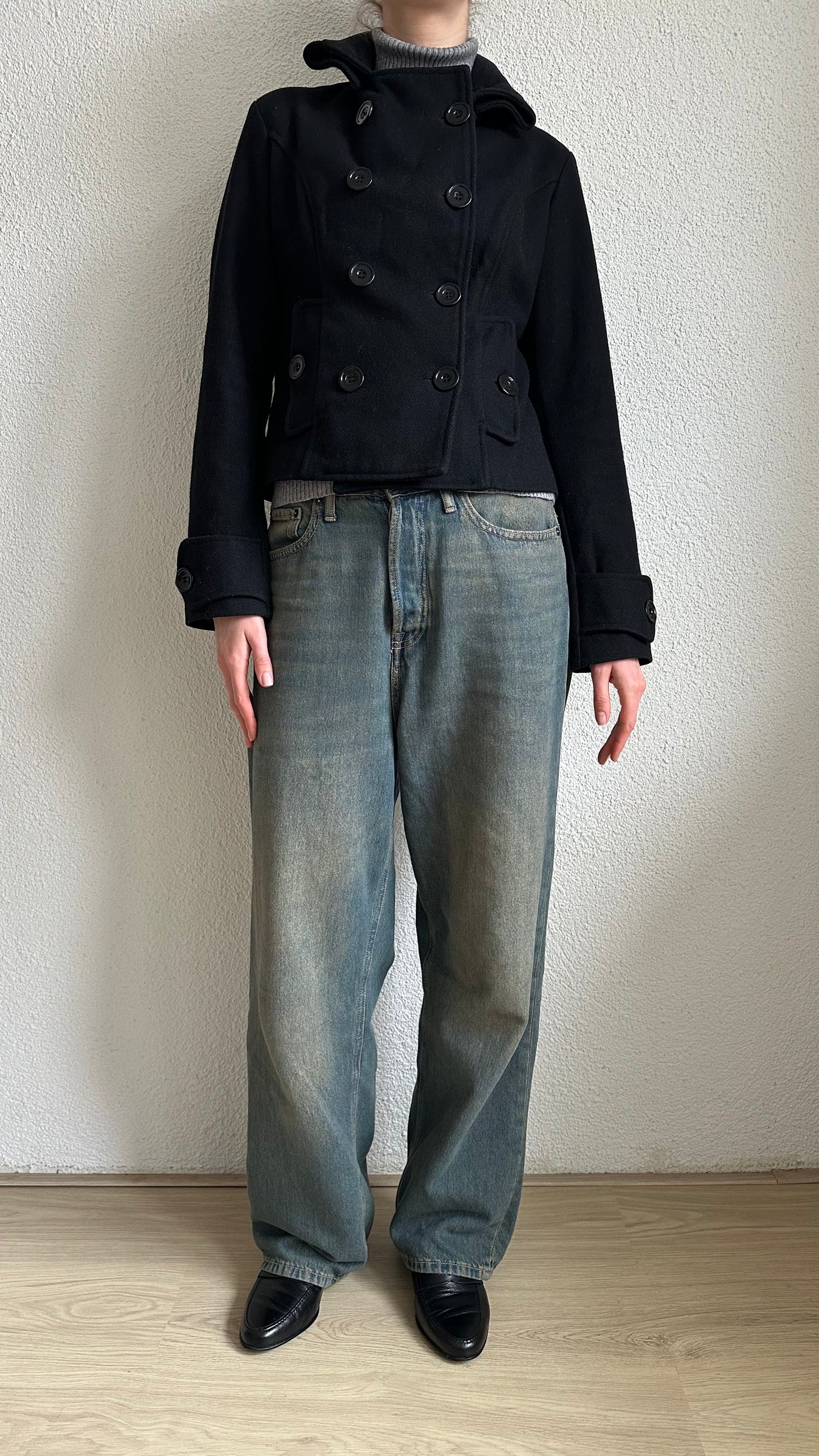 short black wool mix peacoat short