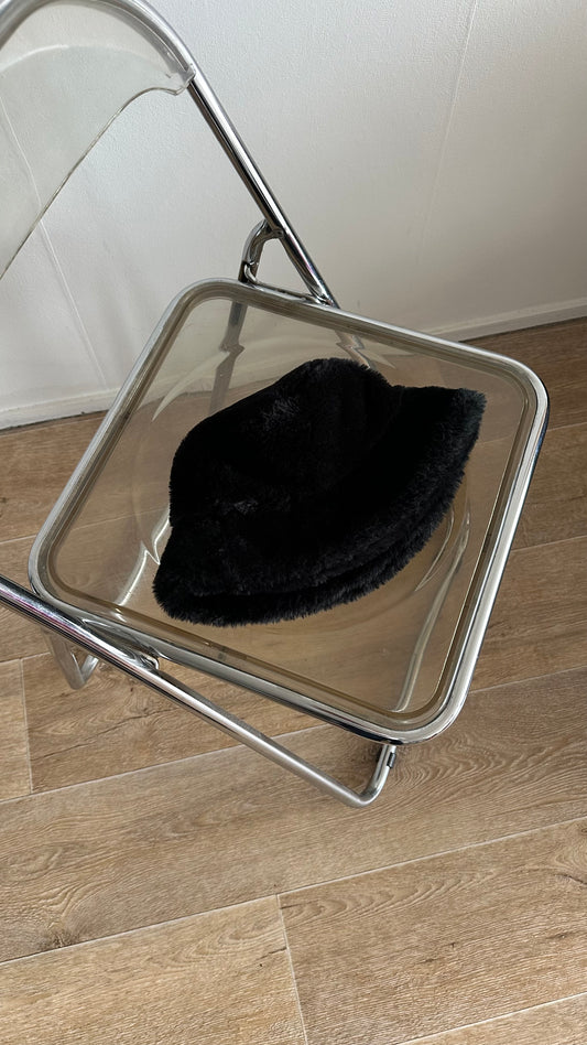 fluffy black bucket hat