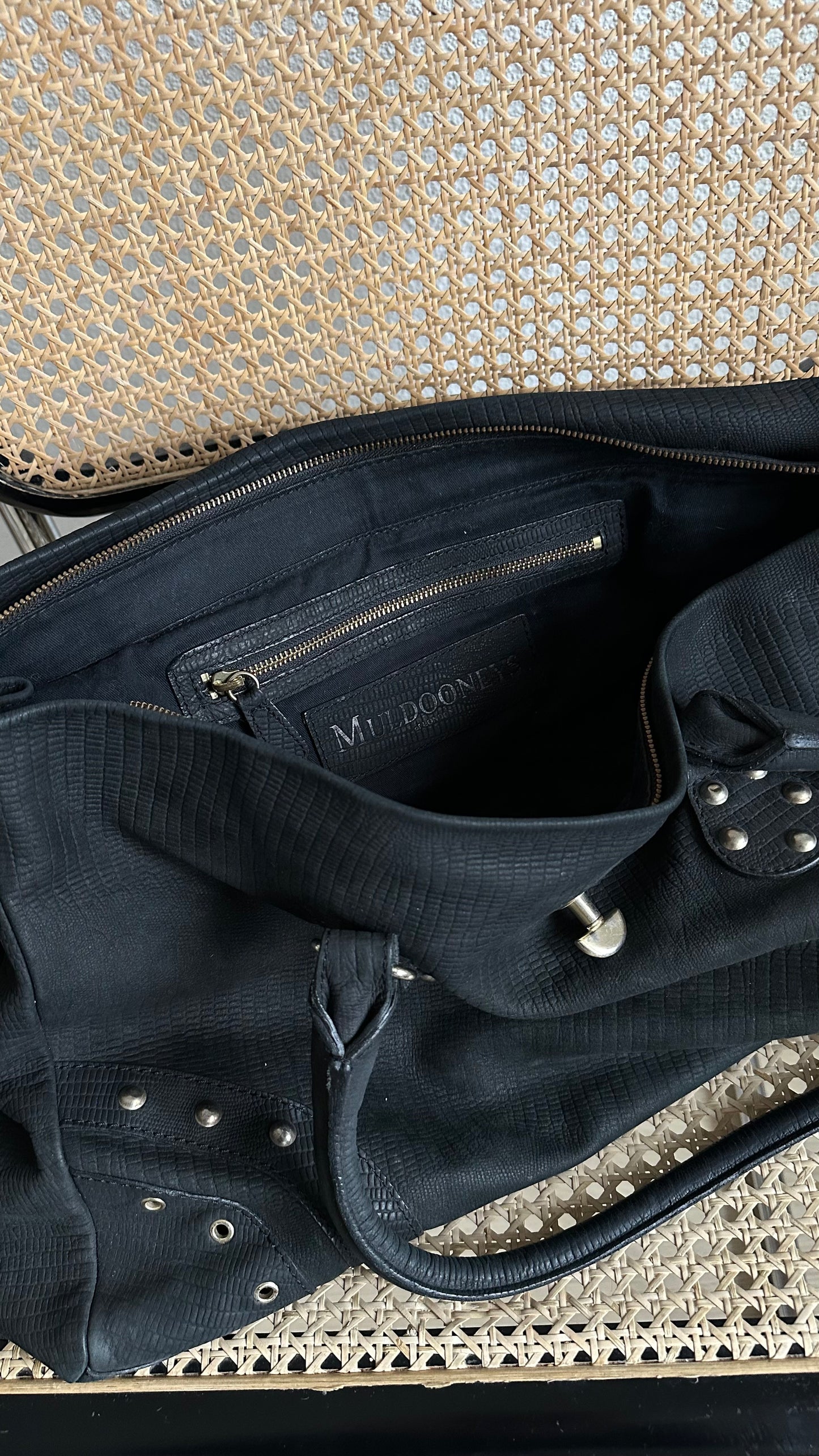 black leather weekend bag muldooney’s