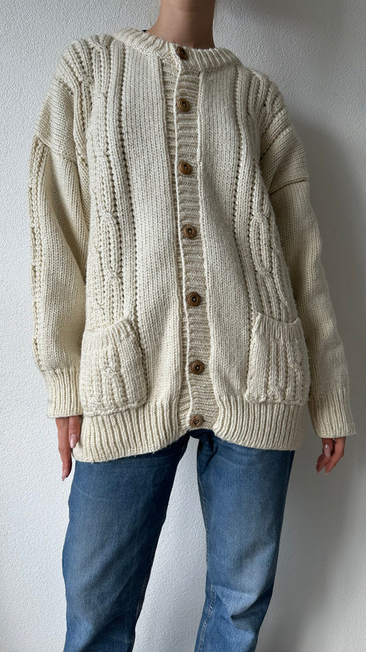 beige wool oversized vintage cardigan