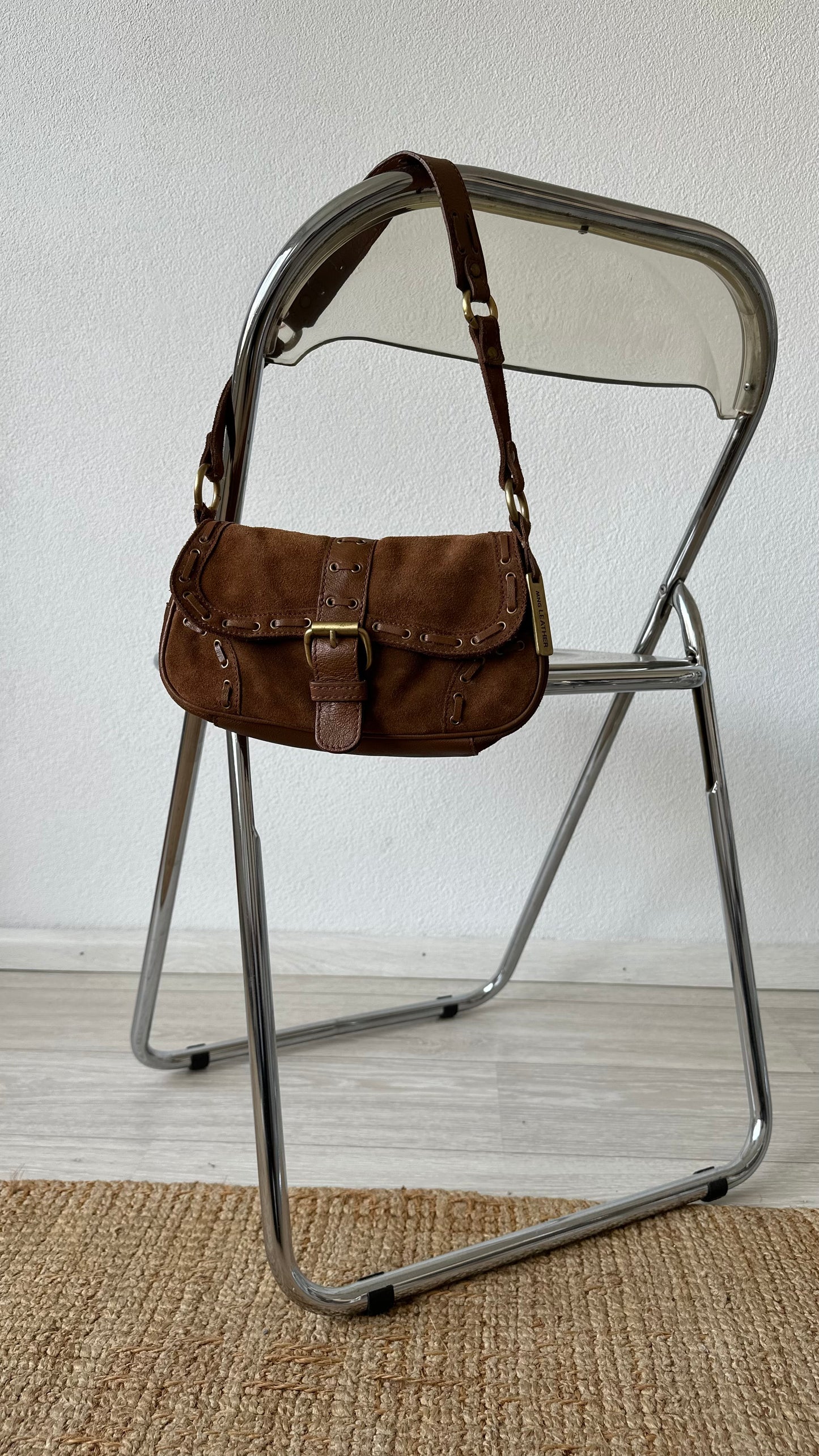 brown suede and leather shoulder bag