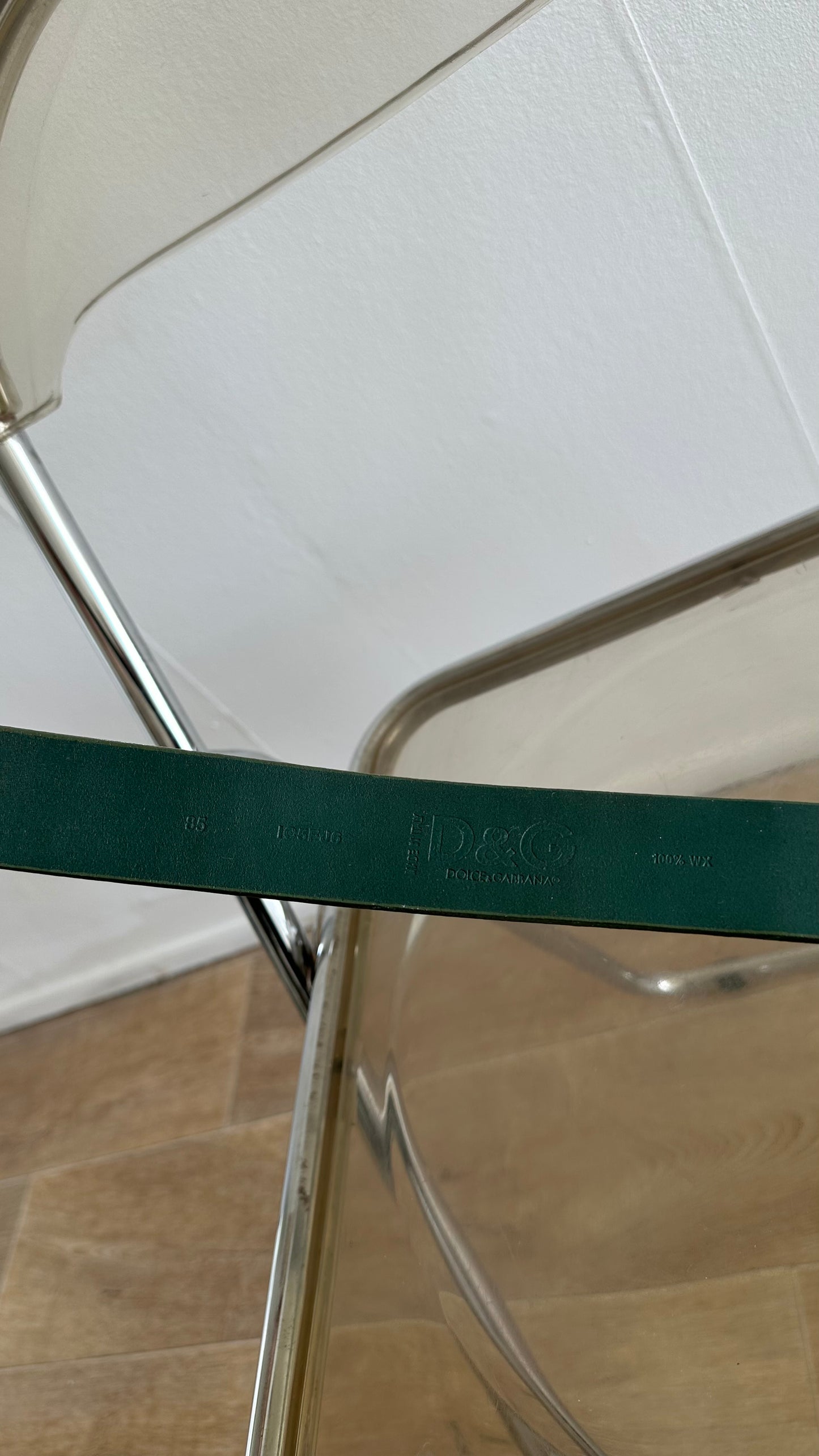 vintage green croco print D&G belt with silver buckle