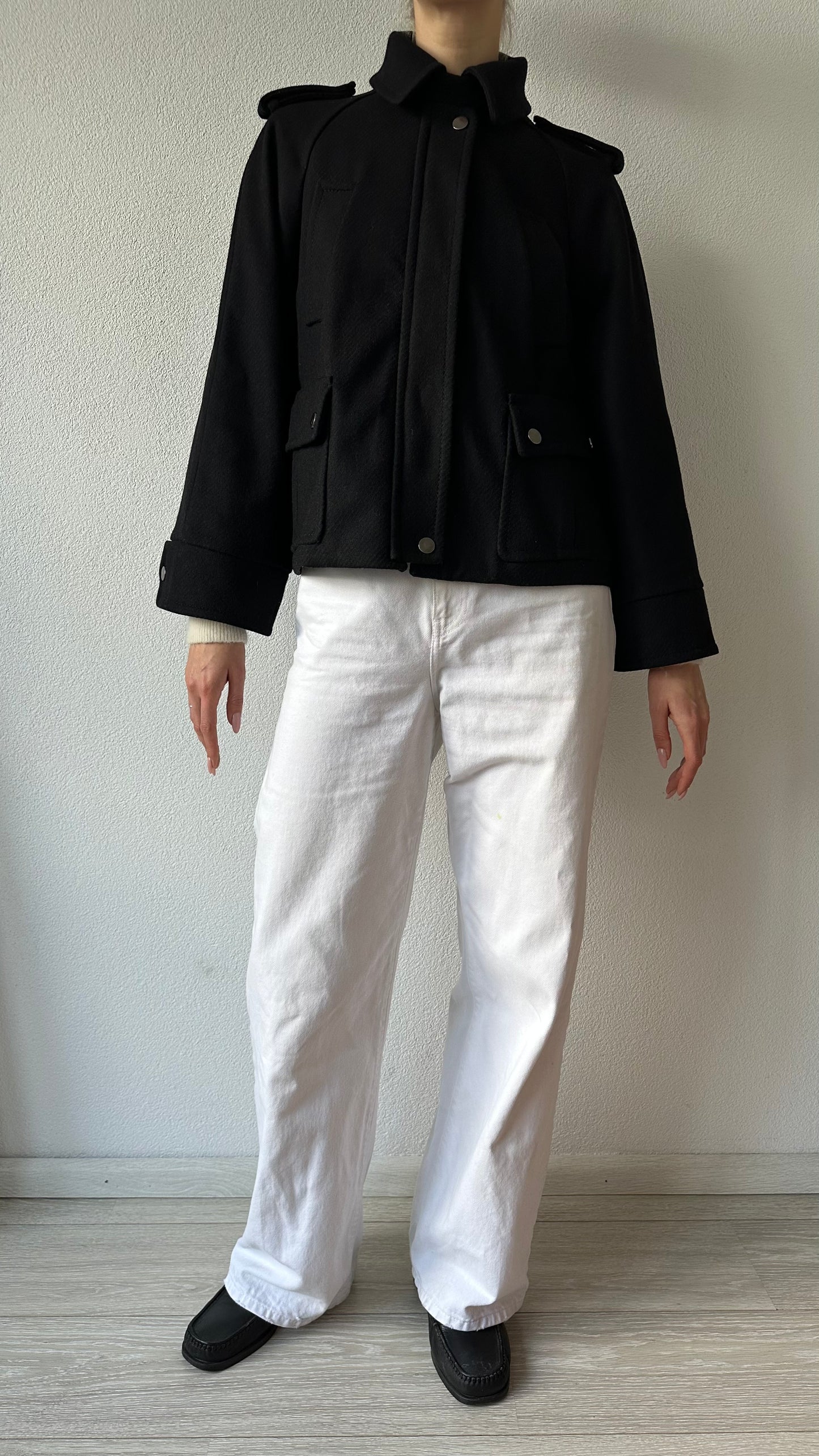 black wool coat from Massimo Dutti with raglan sleeves