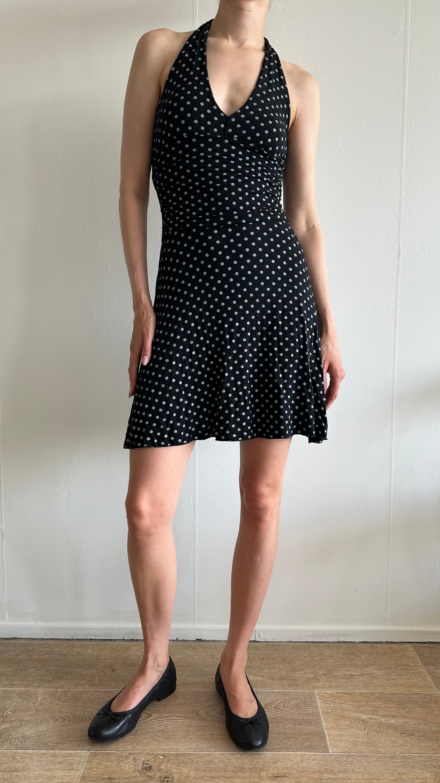 polkadot black halter dress