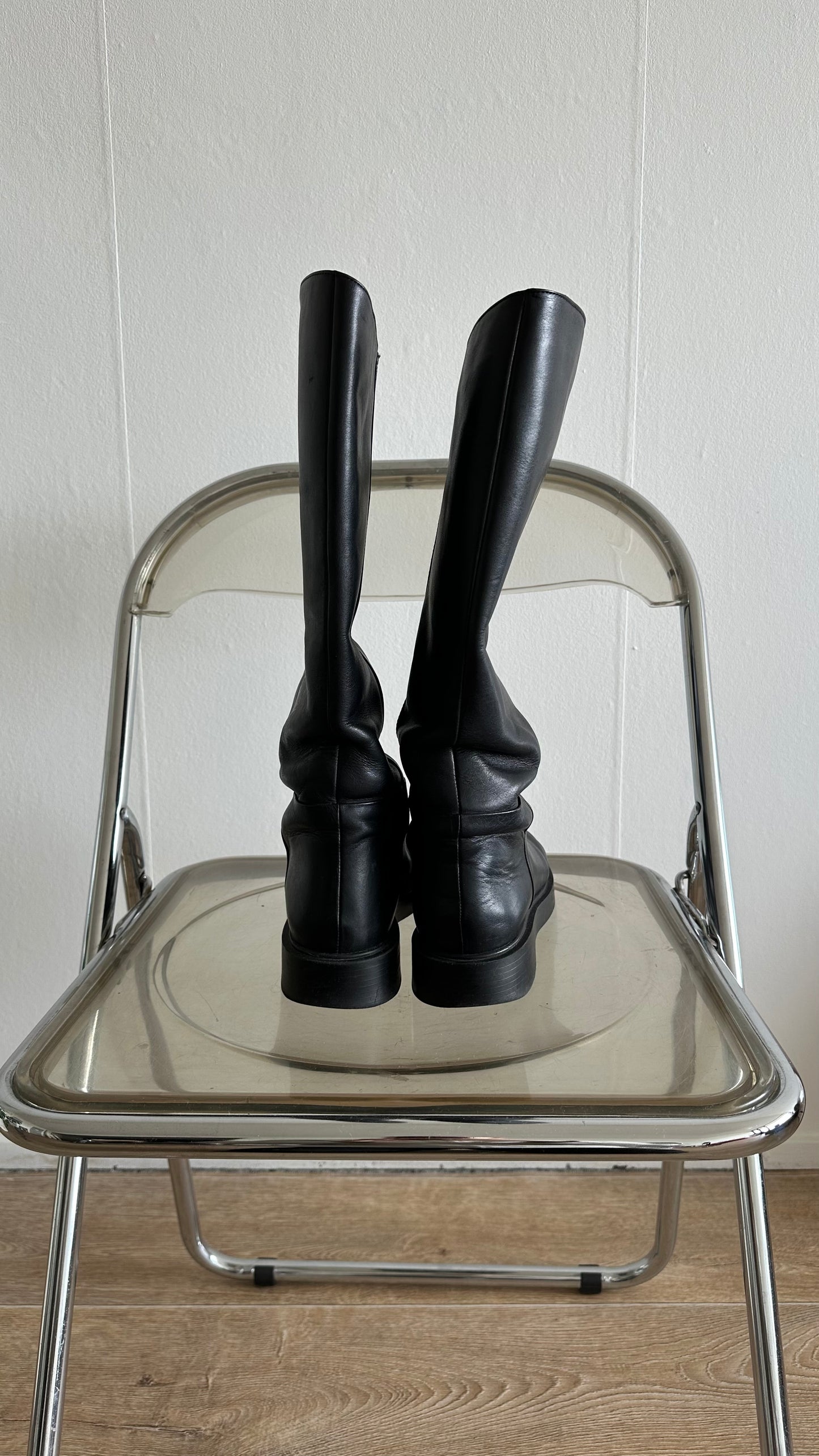 black leather riding boots