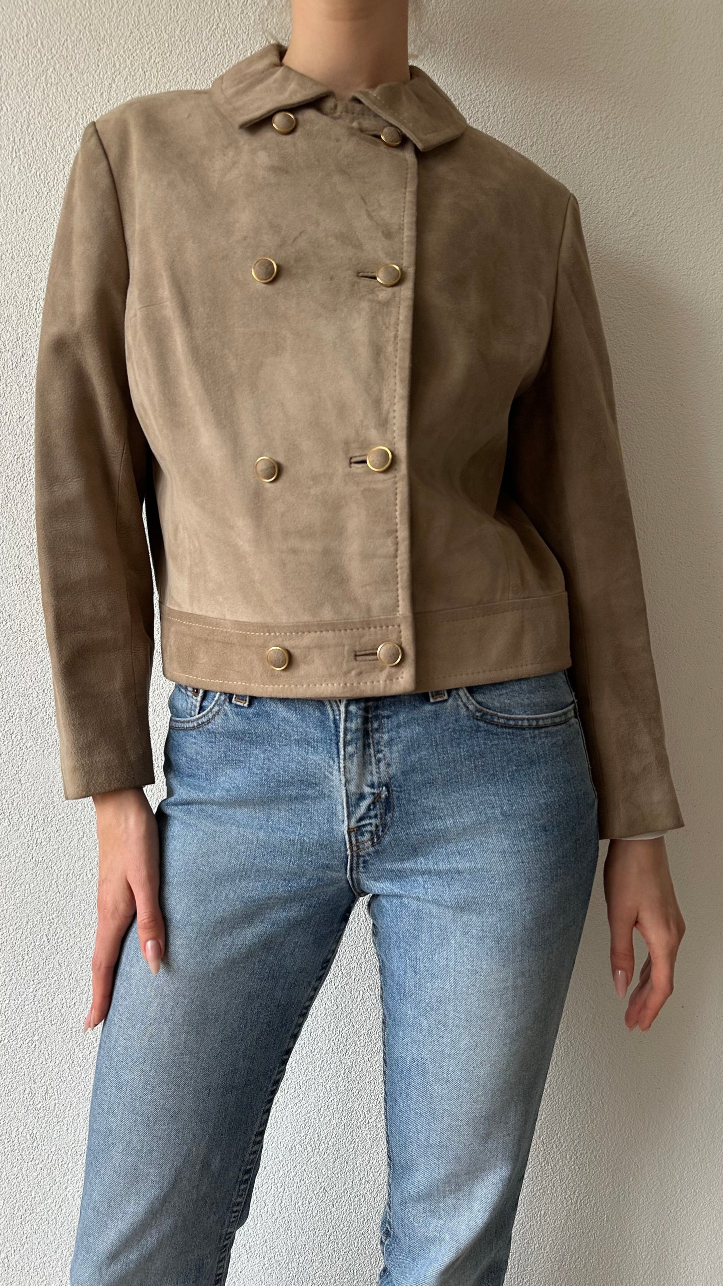 cropped suede look double breasted vintage jacket