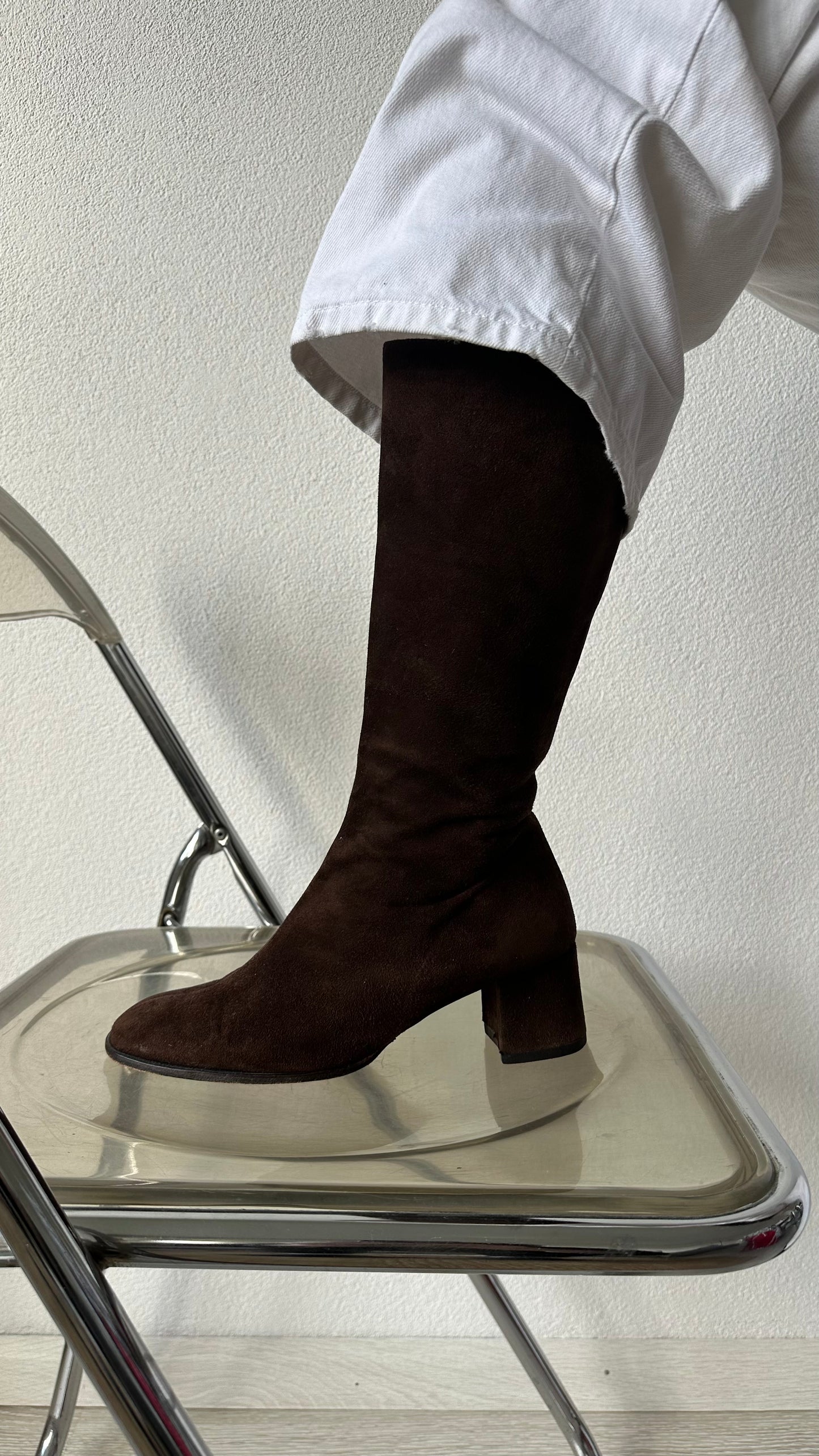 brown suede boots with inside zipper and block heel