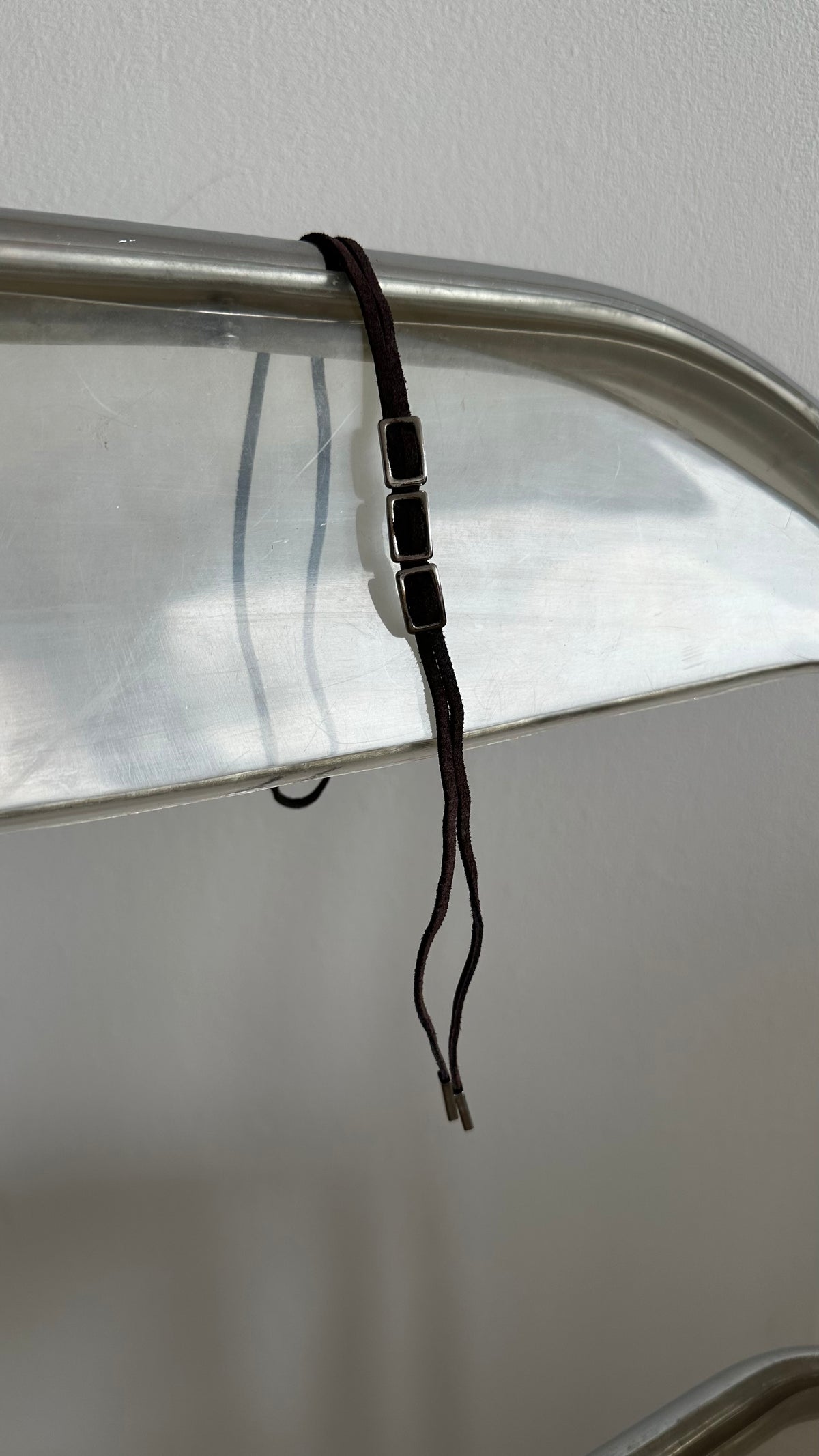 suede leather brown silver necklace