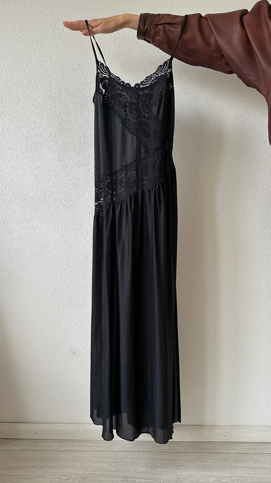 satin look black vintage dress