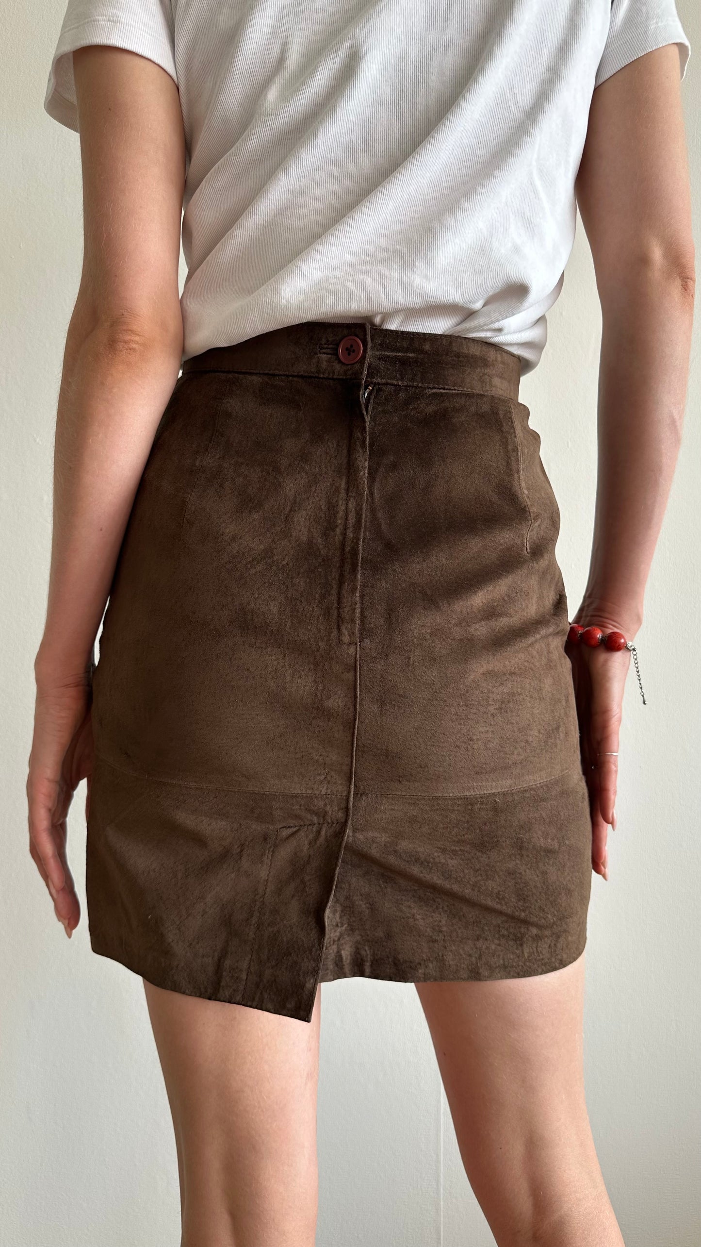 brown suede leather vintage skirt