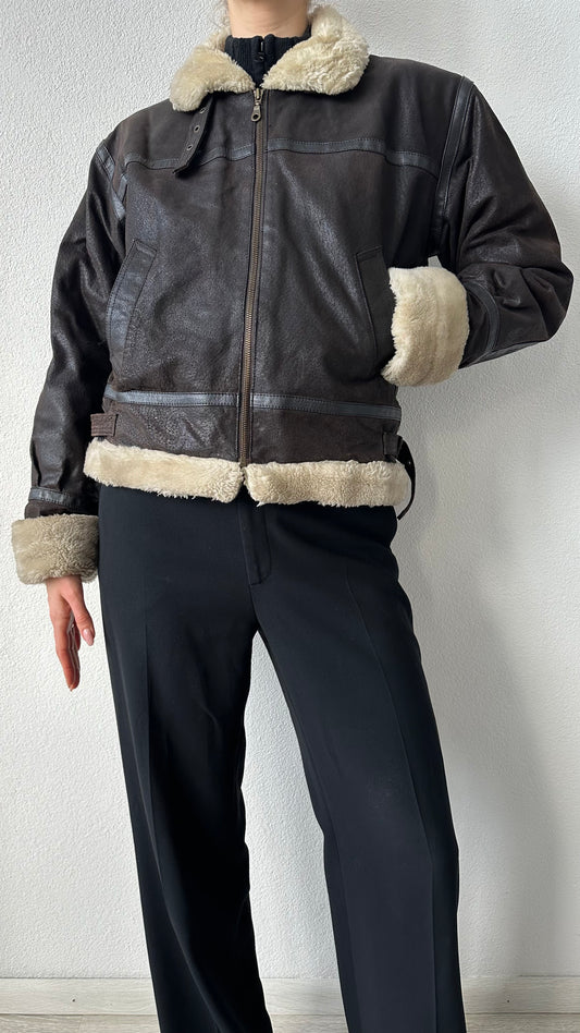 brown leather aviator lammy jacket