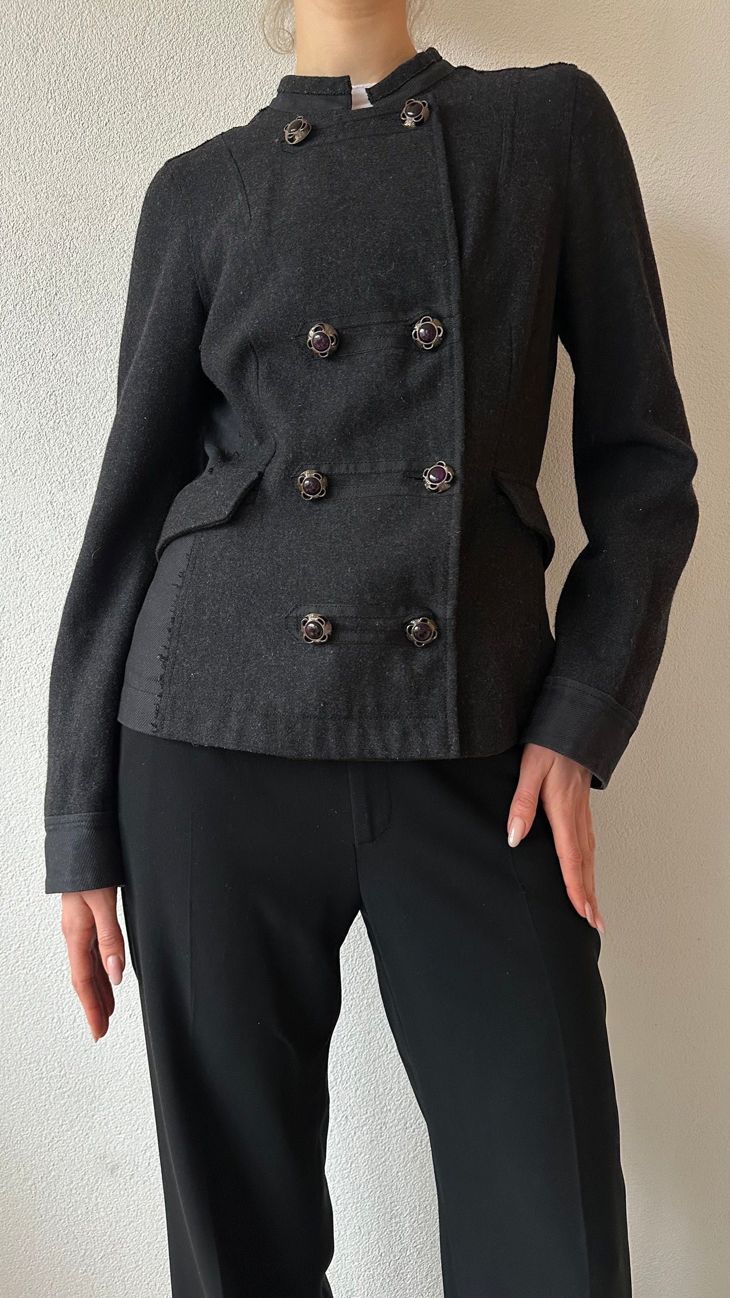 grey military inspired wool jacket