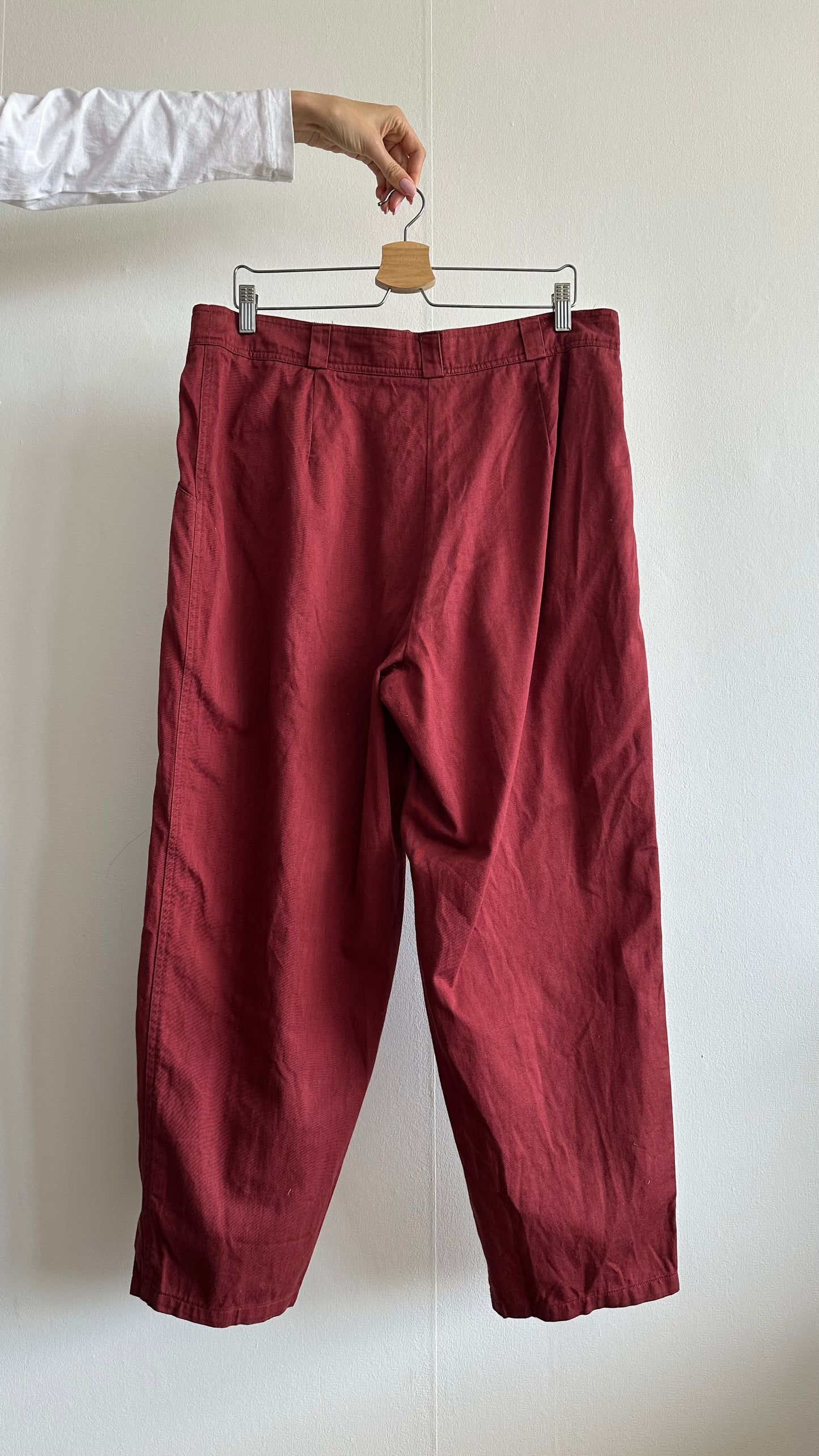 red denim burgundy suit