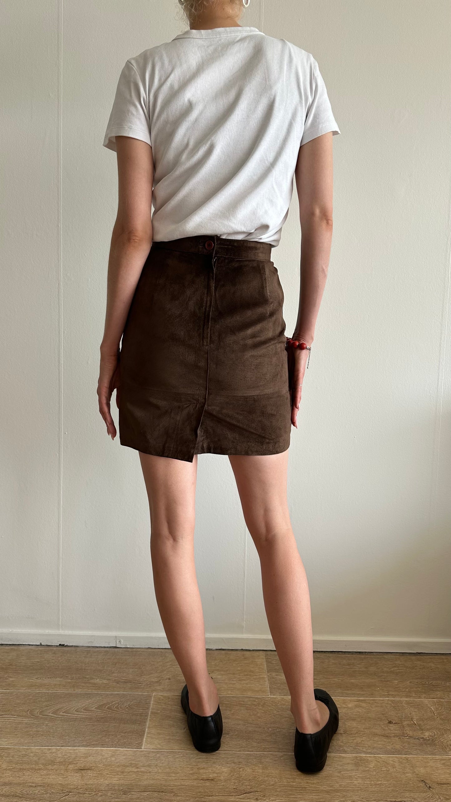 brown suede leather vintage skirt