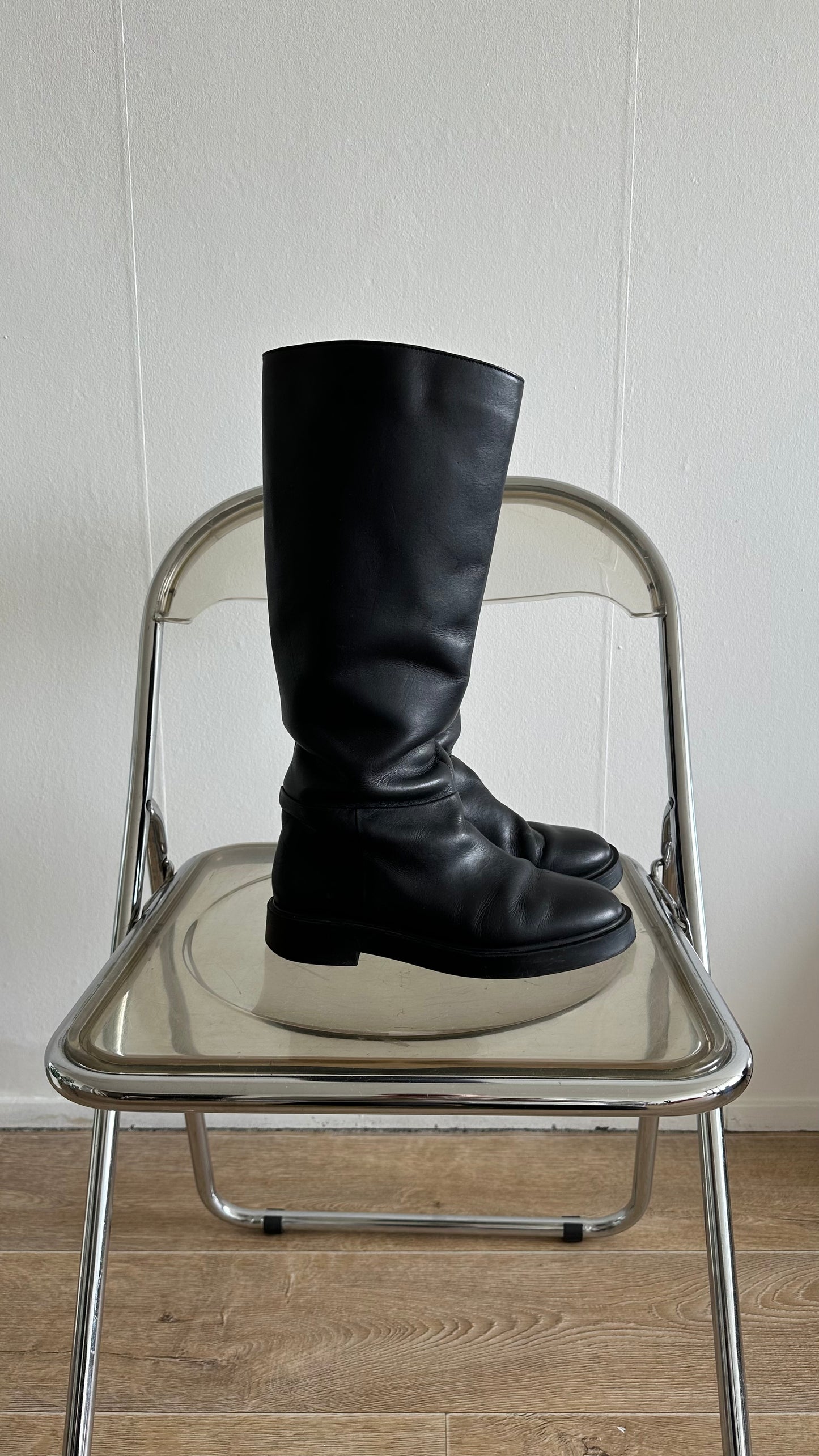 black leather riding boots