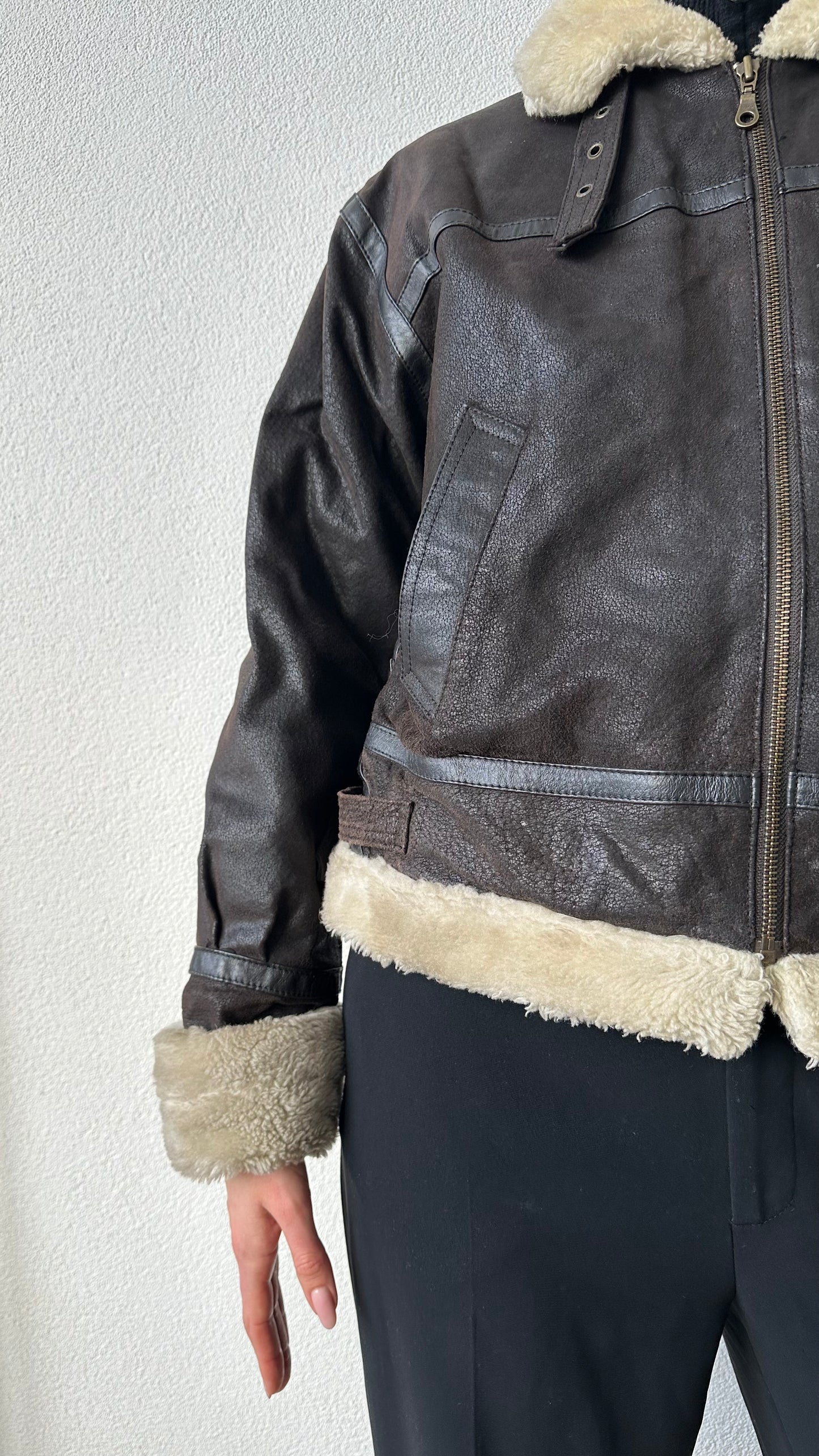 brown leather aviator lammy jacket