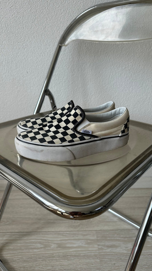 classic black white platform slip-on sneakers Vans size 38
