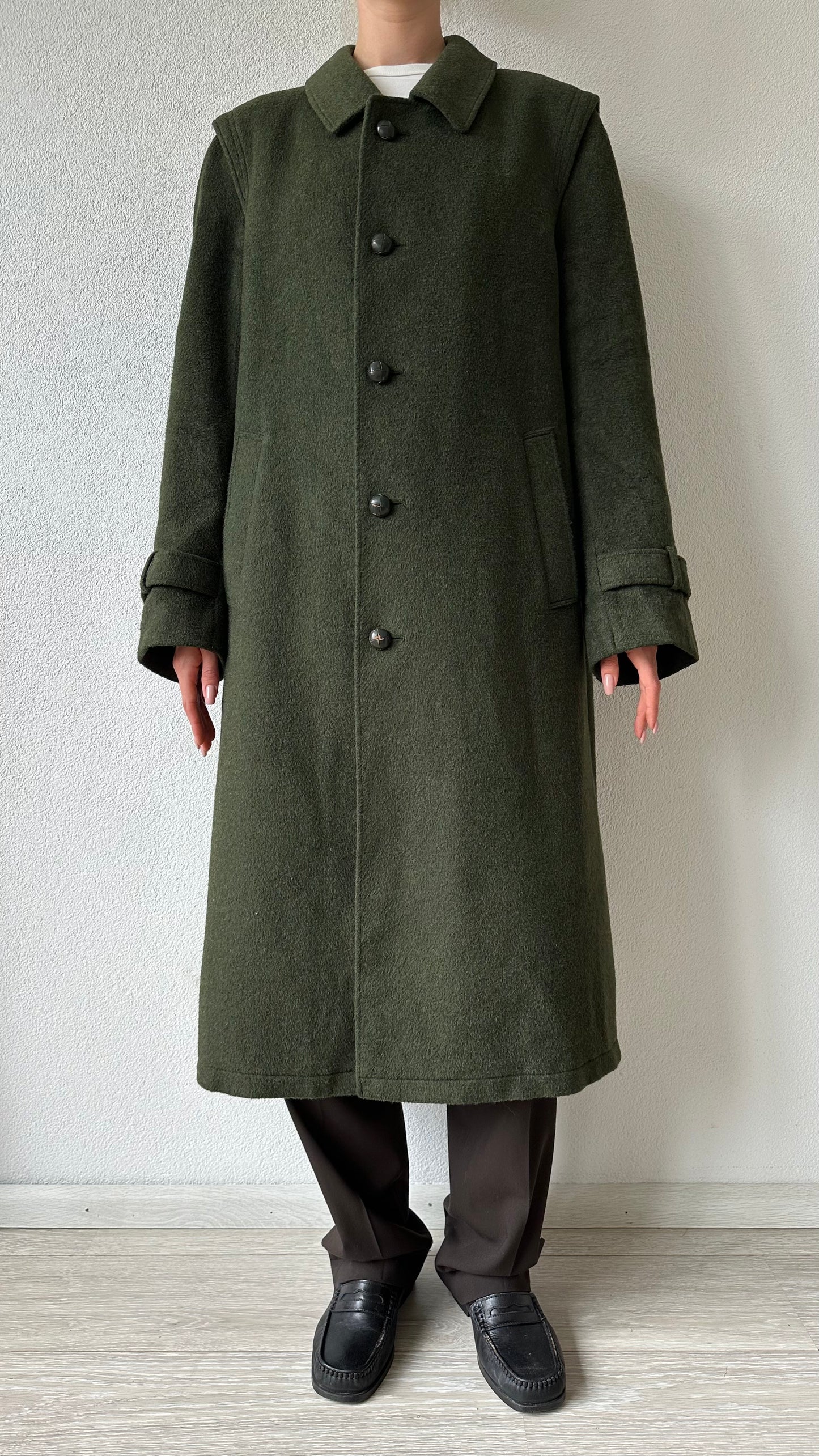 wool Lodenfrey vintage green coat with statement shoulders