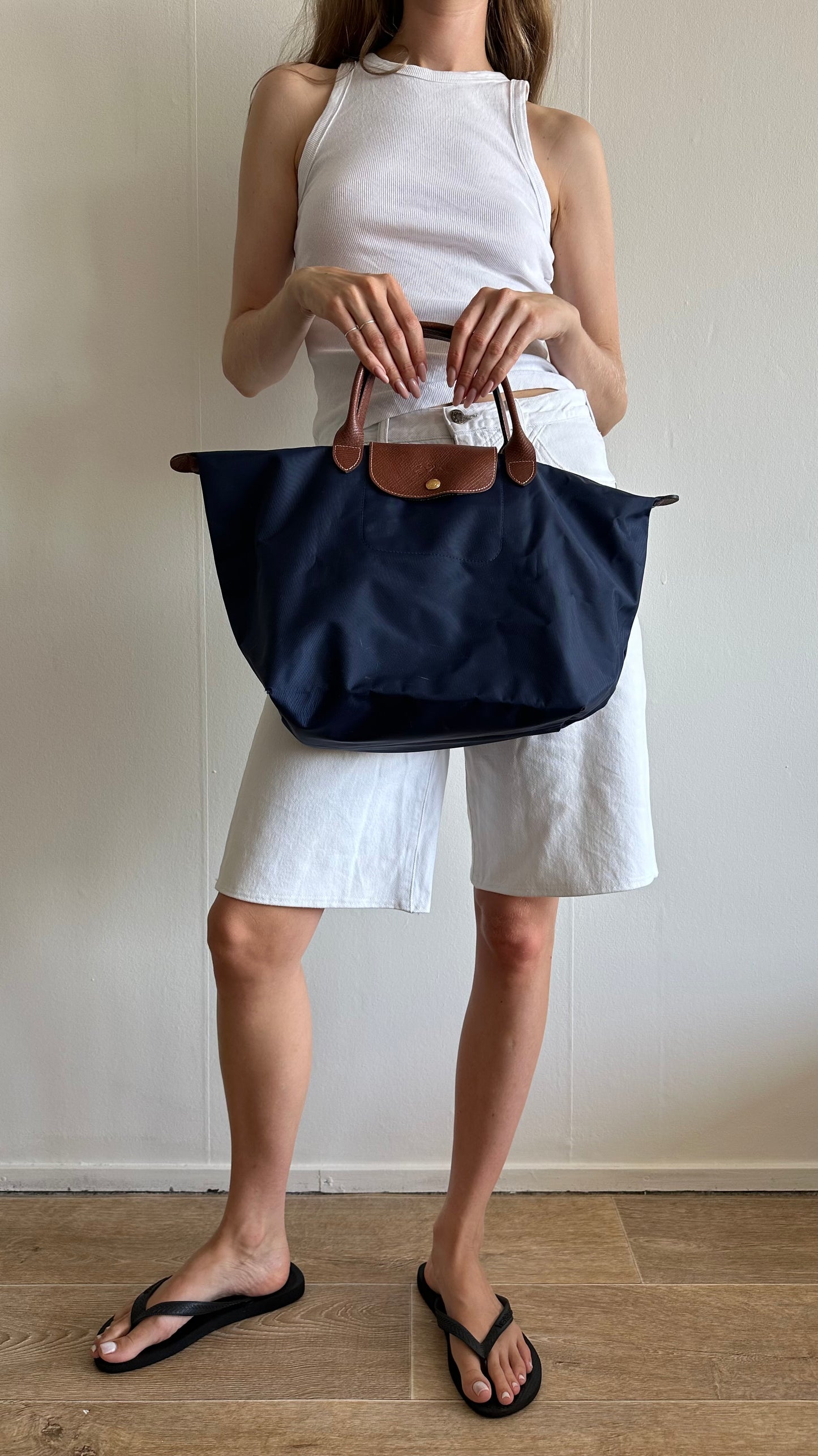 blue Longchamp le pliage bag