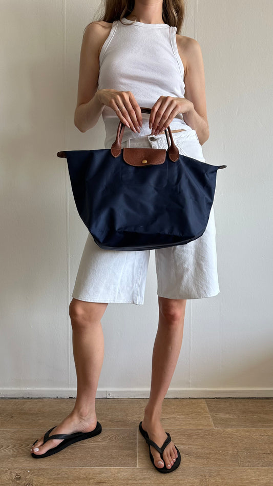 blue Longchamp le pliage bag