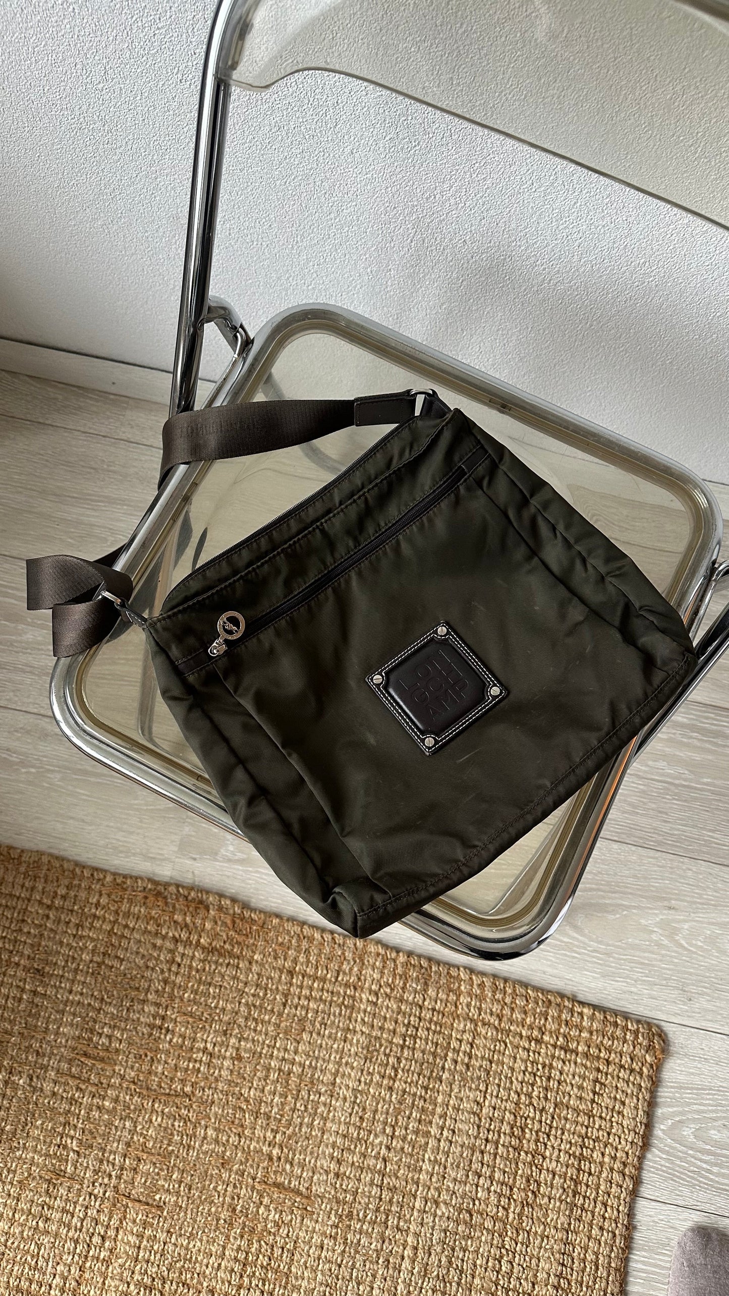 longchamp green nylon crossbody bag