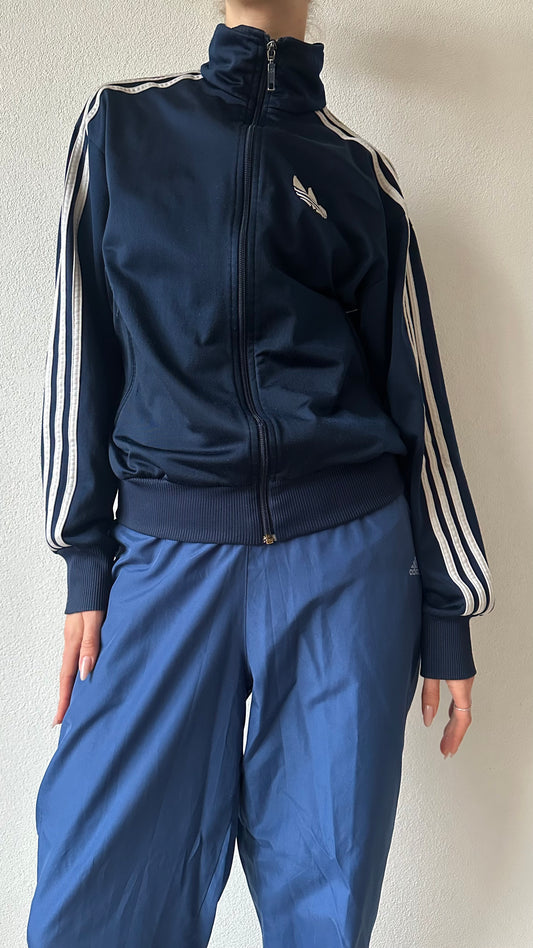 zip-up adidas cardigan dark blue with white details