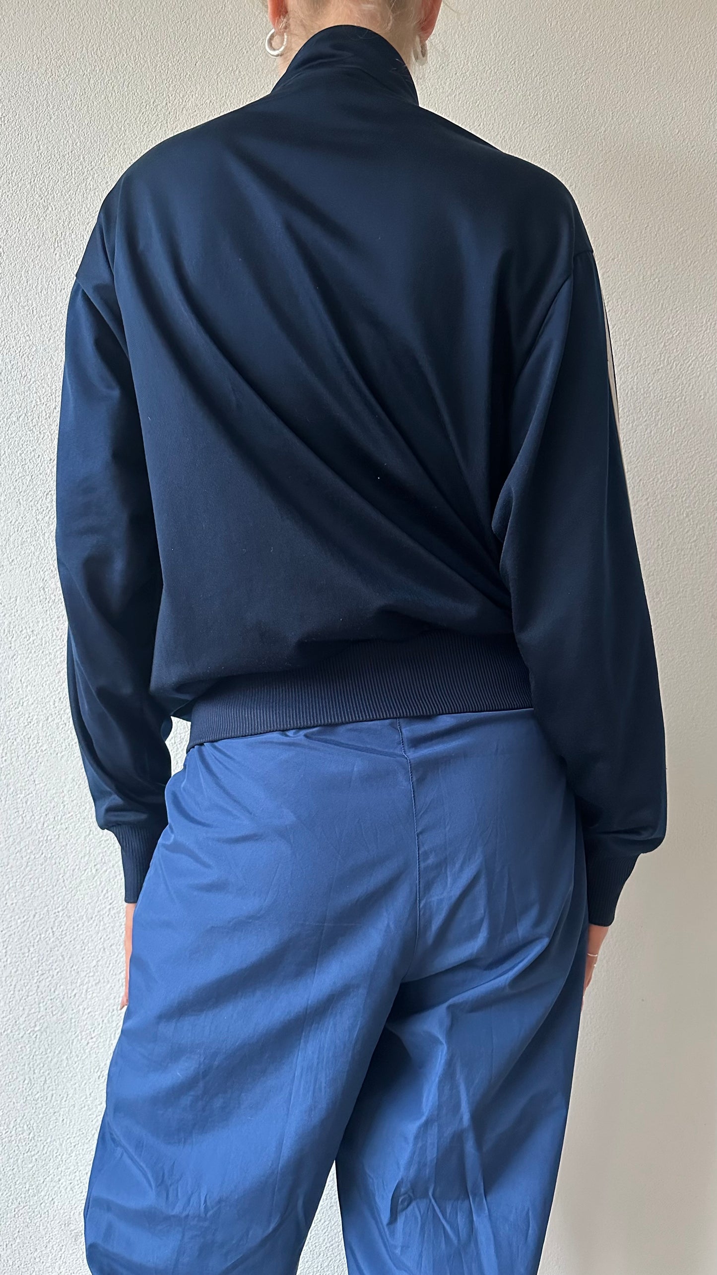 zip-up adidas cardigan dark blue with white details