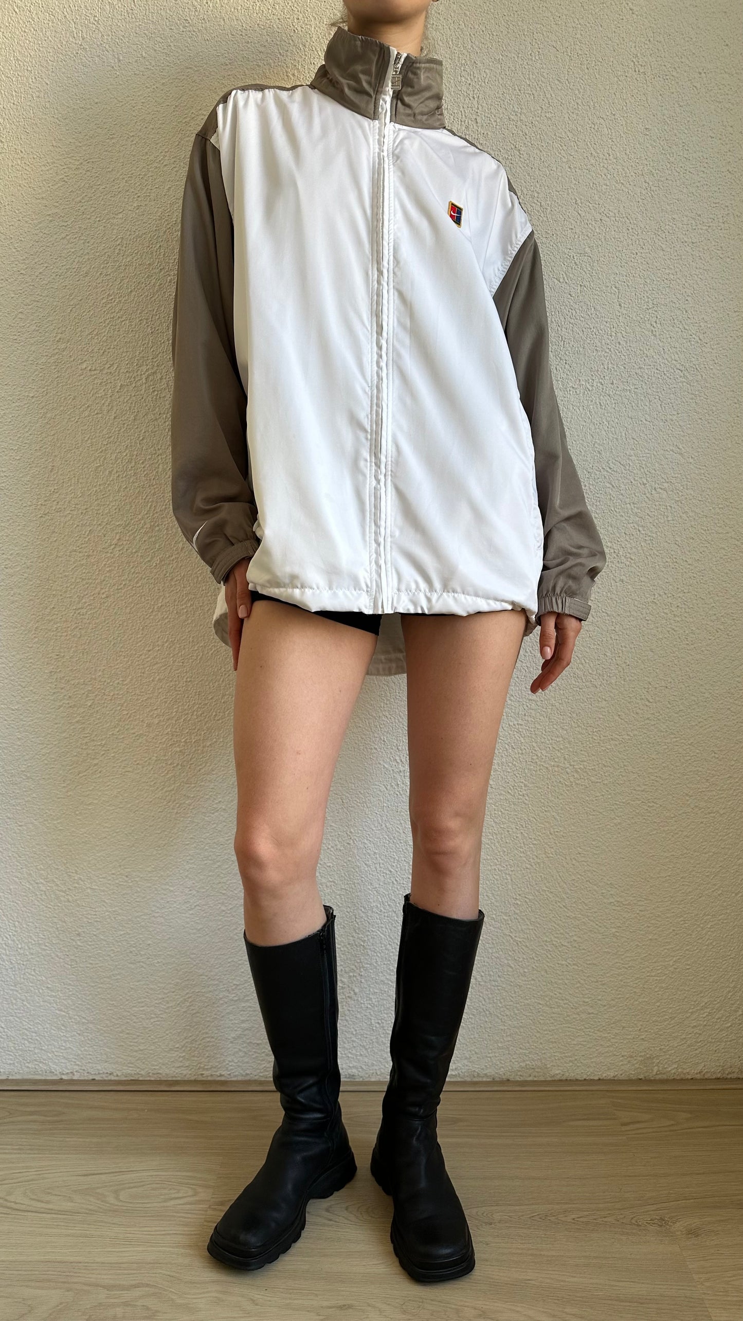 vintage taupe white nike tracksuit pants windbreaker jacket