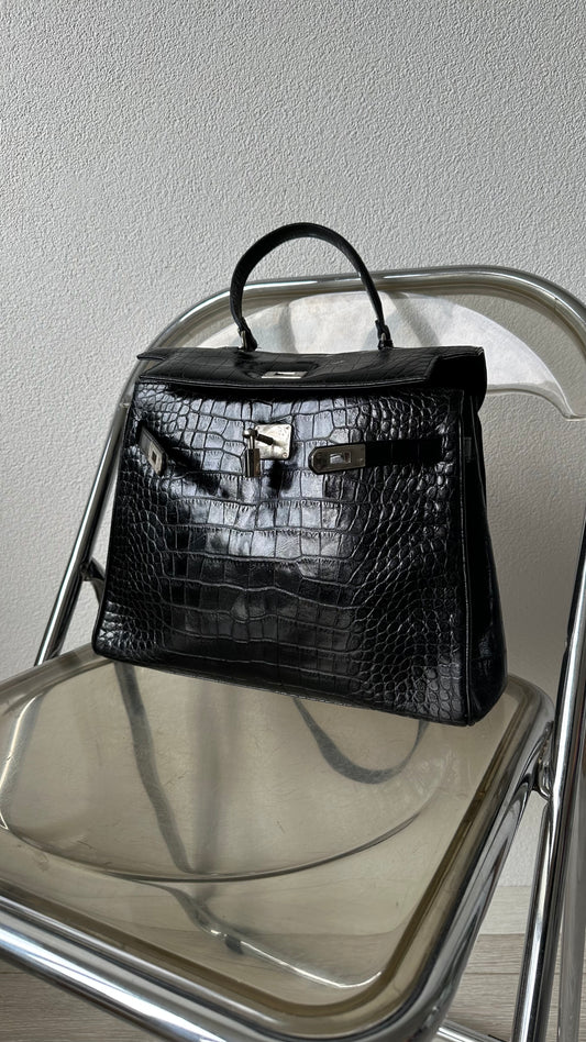black croco leather bag by Pañalva Madrid