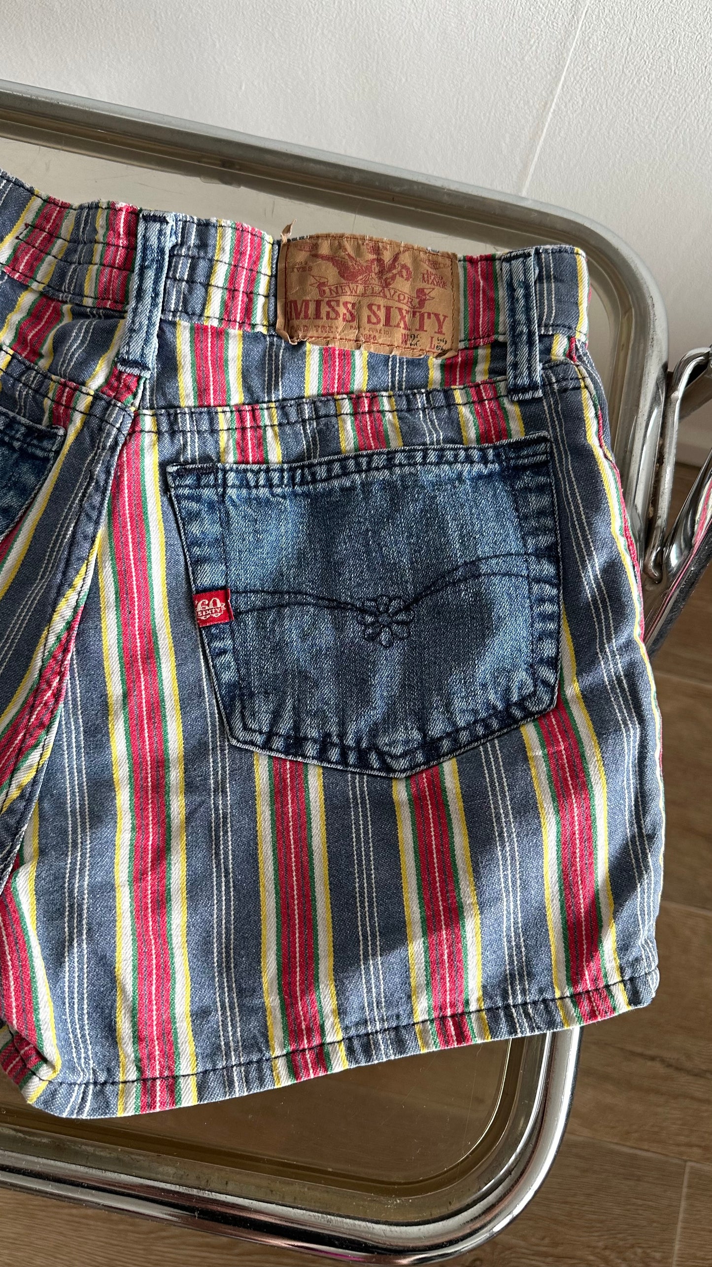 vintage miss sixty striped mini short