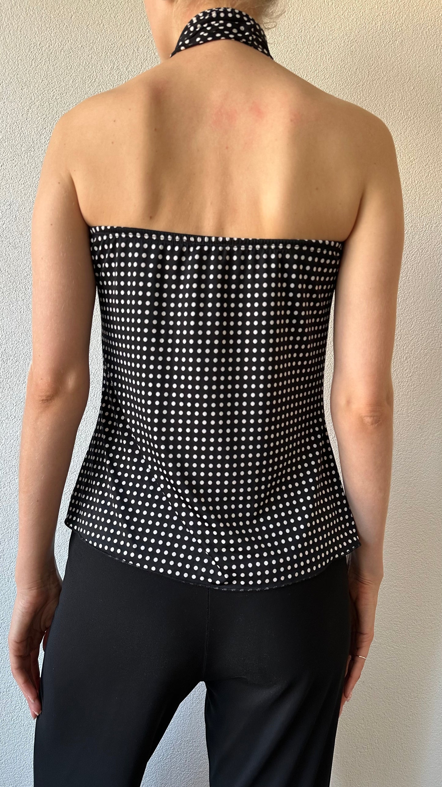 polkadot black and white halter top