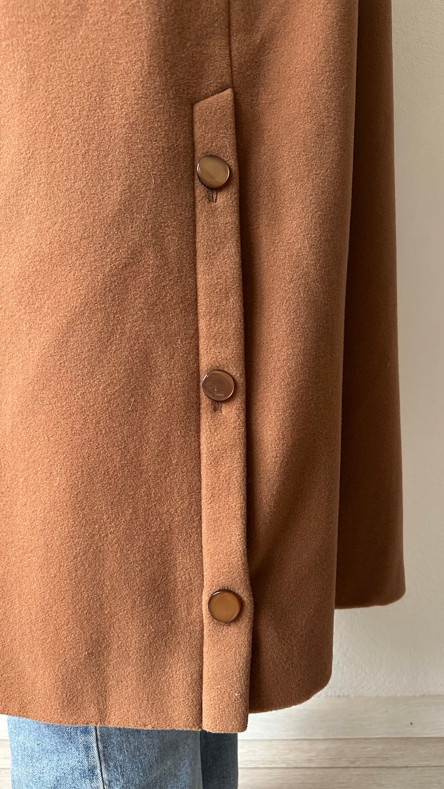 camel brown single breasted wool and cashmere coat
