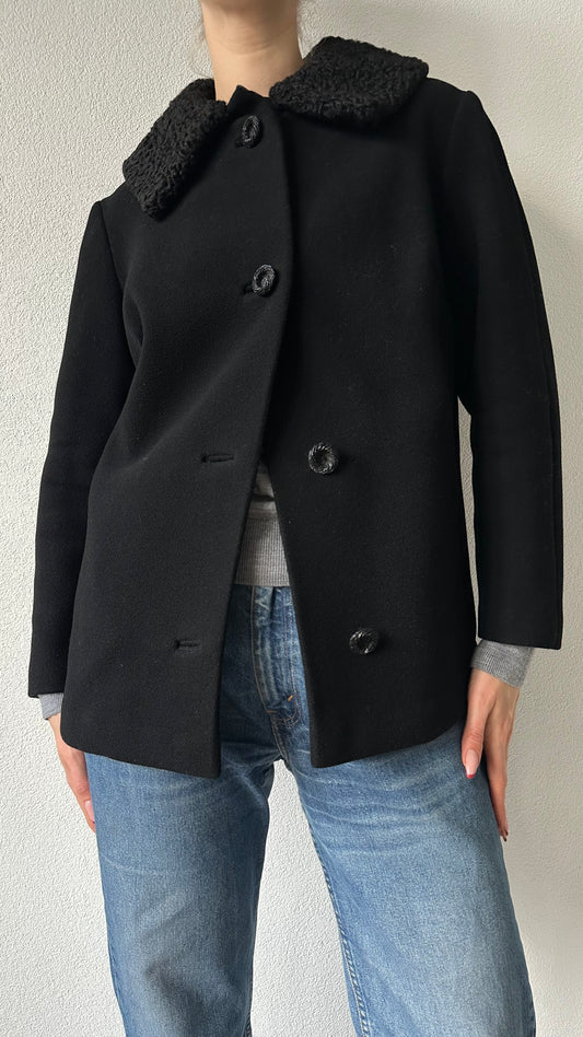 wool vintage black coat sheep collar