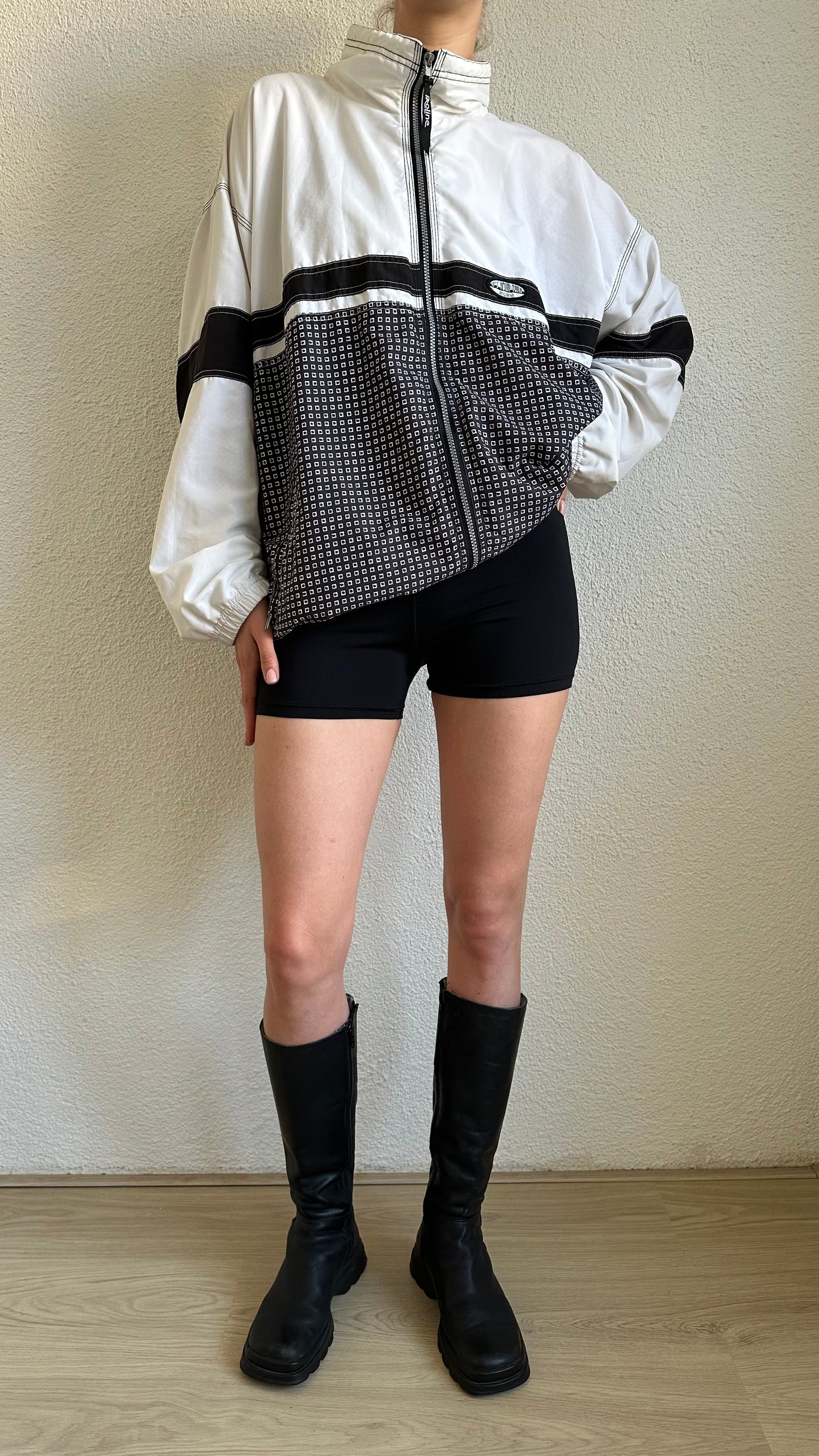 vintage track jacket windbreaker black and white