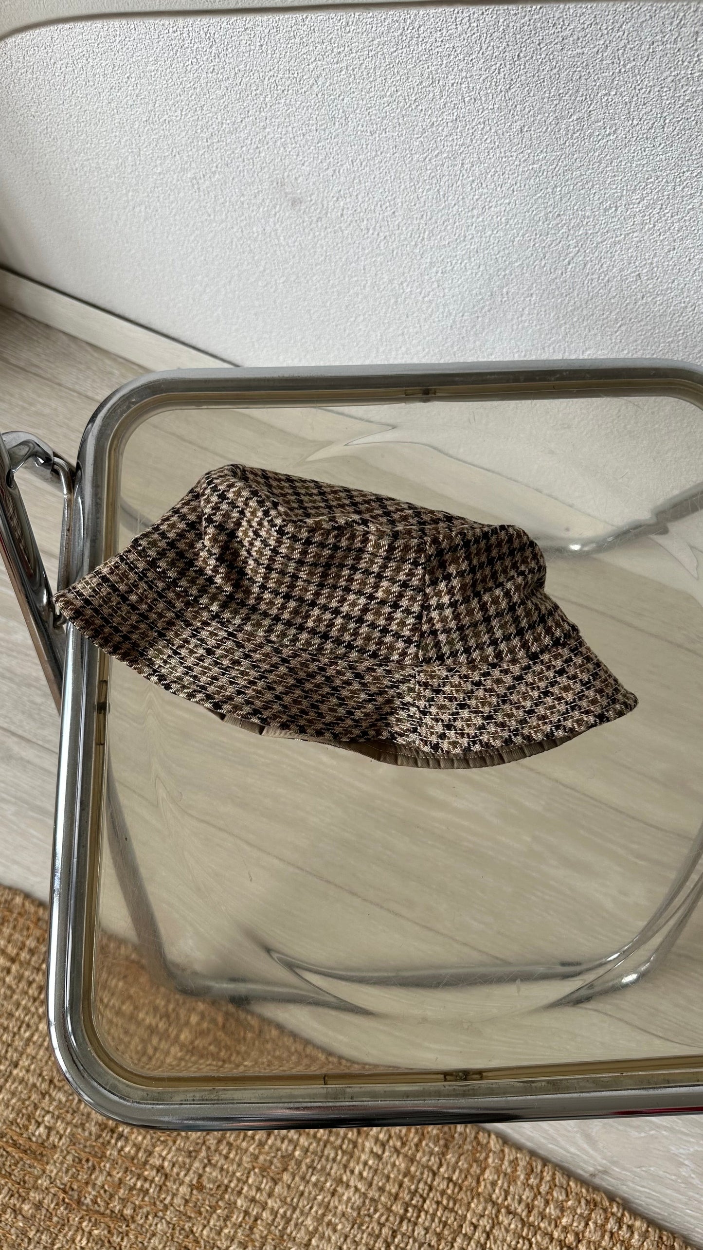 check wool reversible bucket pied-de-poule hat