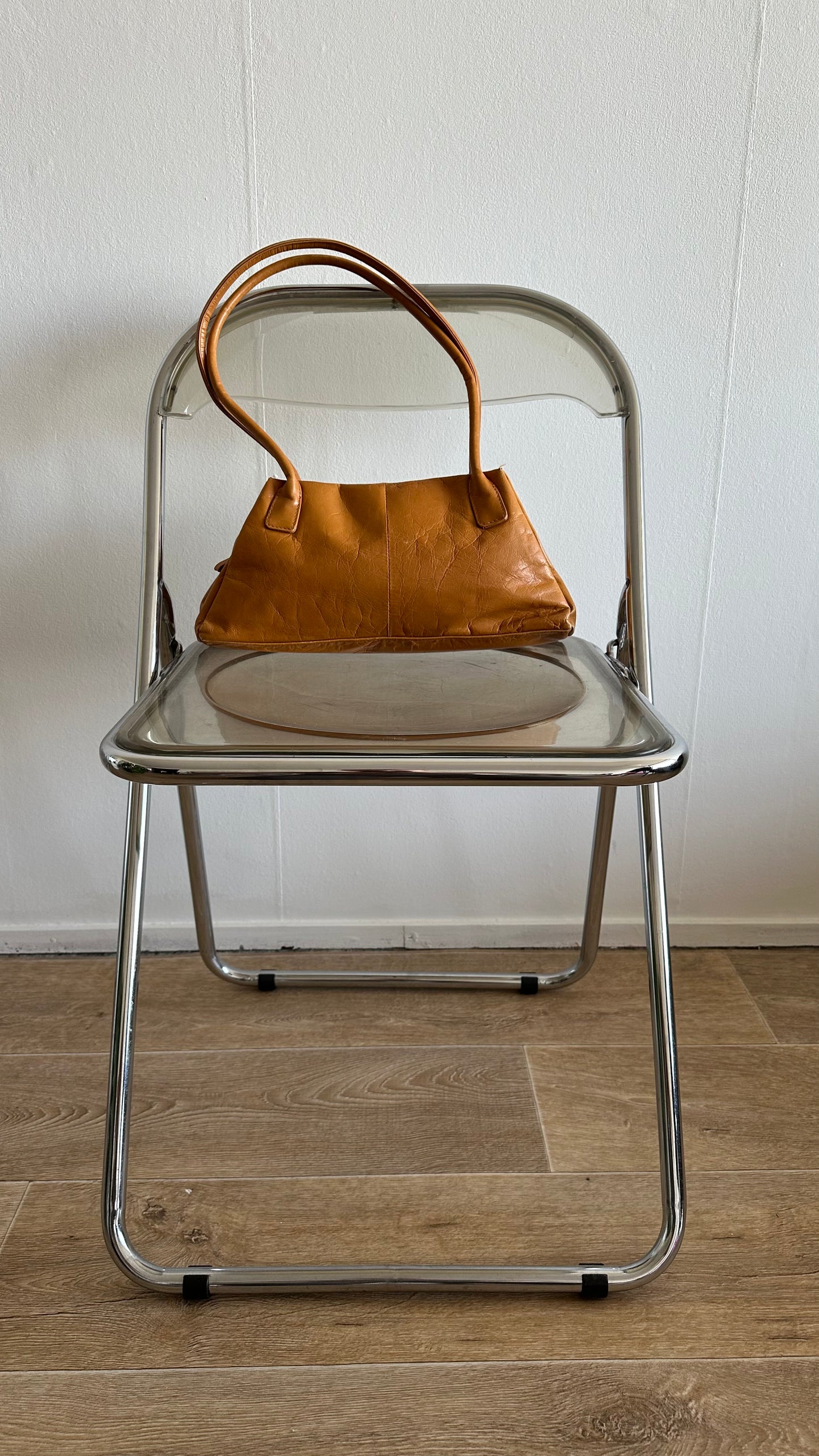 camel leather long handles bag