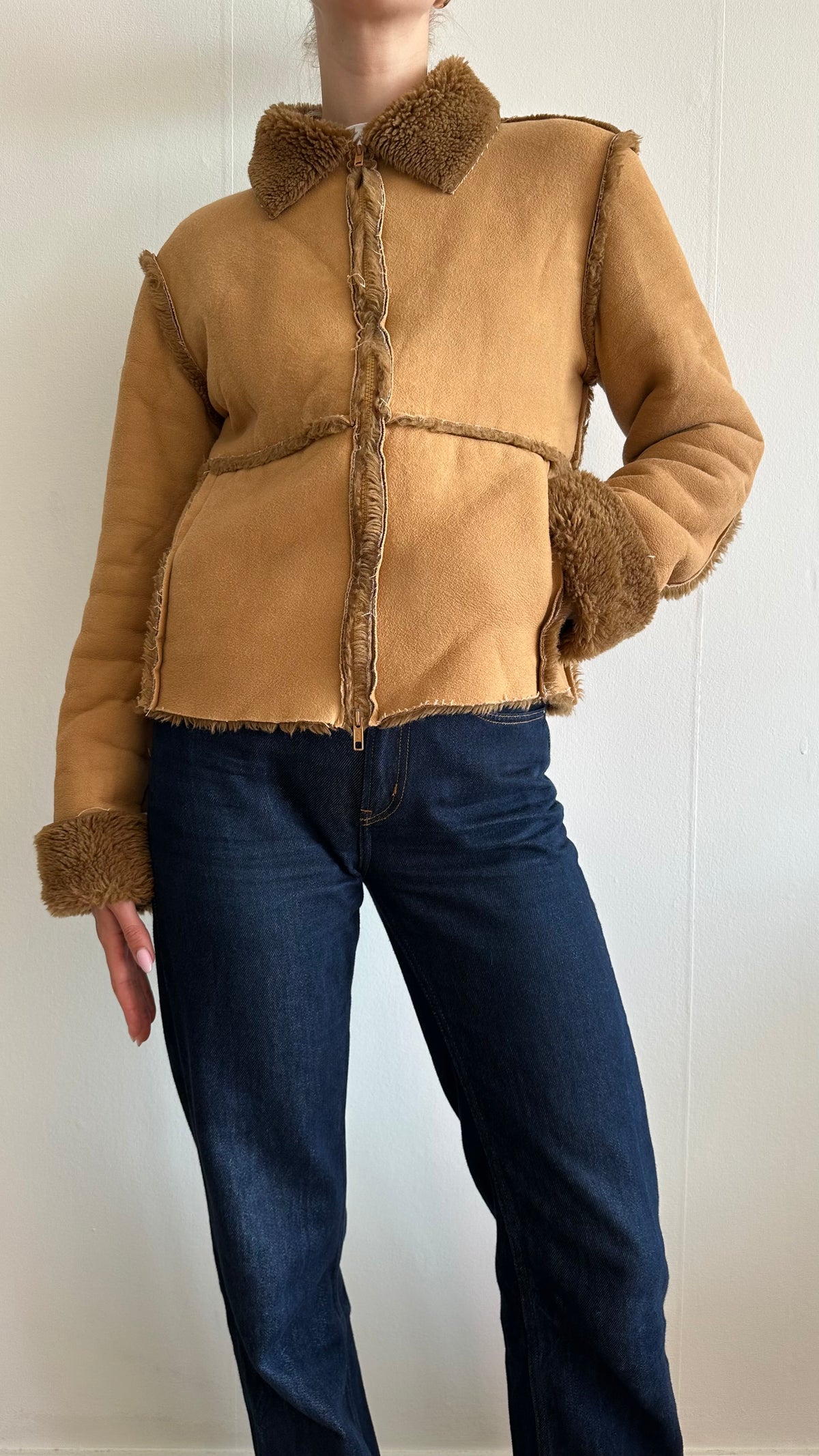fluffy camel soft faux lammy coat