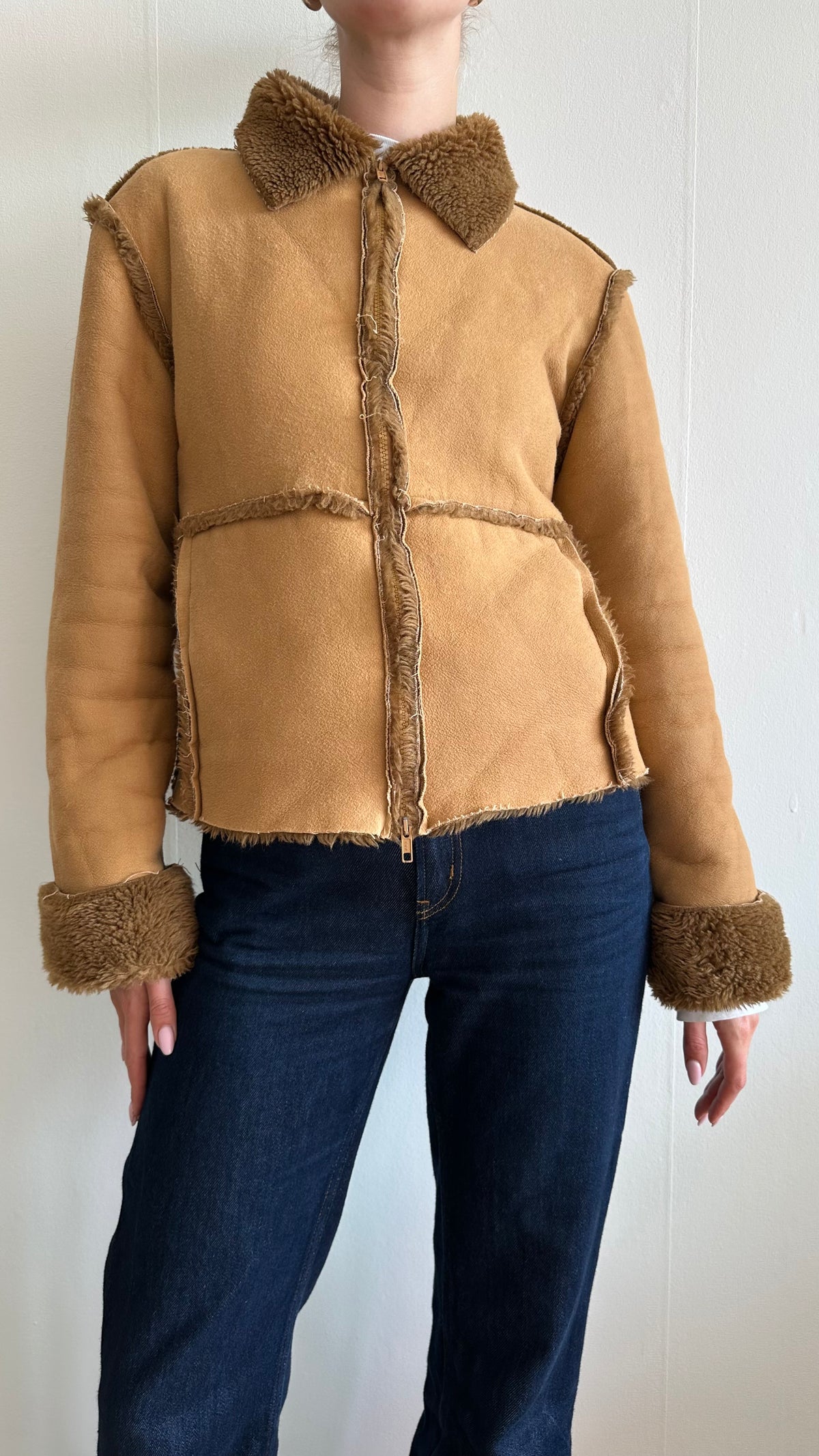 fluffy camel soft faux lammy coat