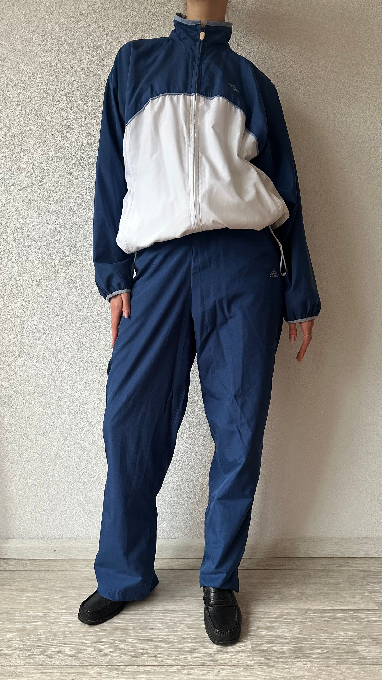 vintage Adidas zip-up tracksuit dark blue with white details