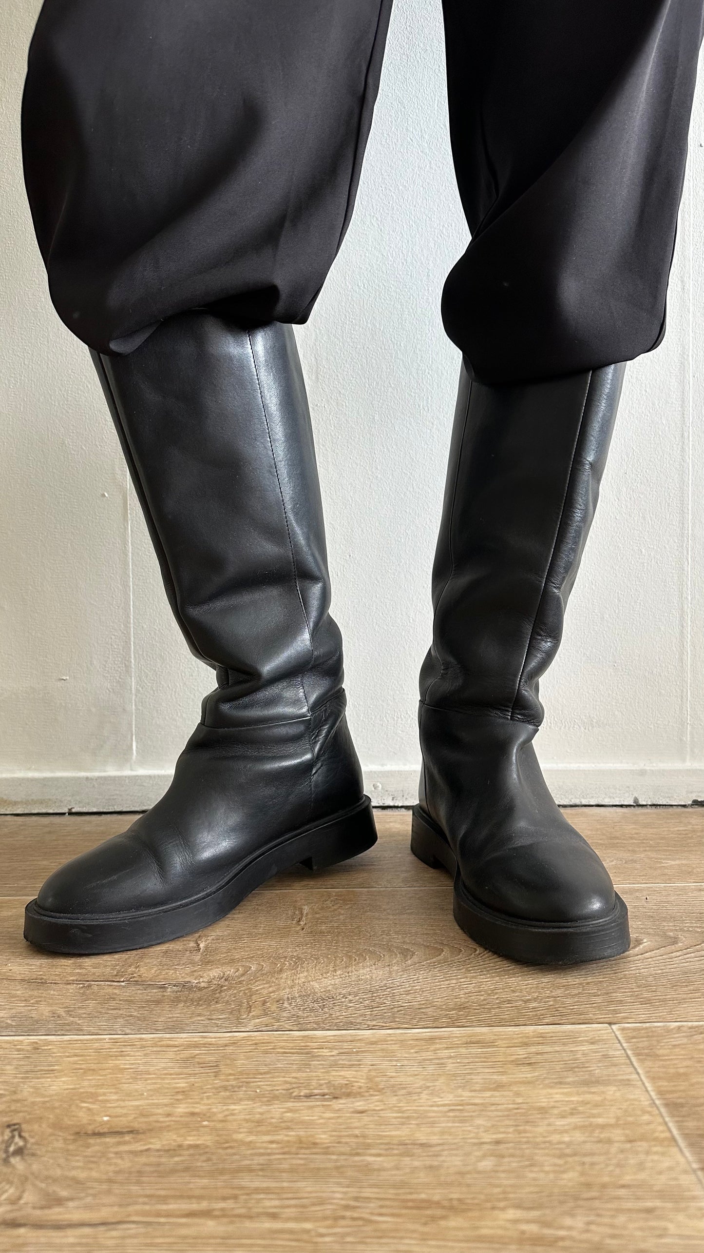 black leather riding boots